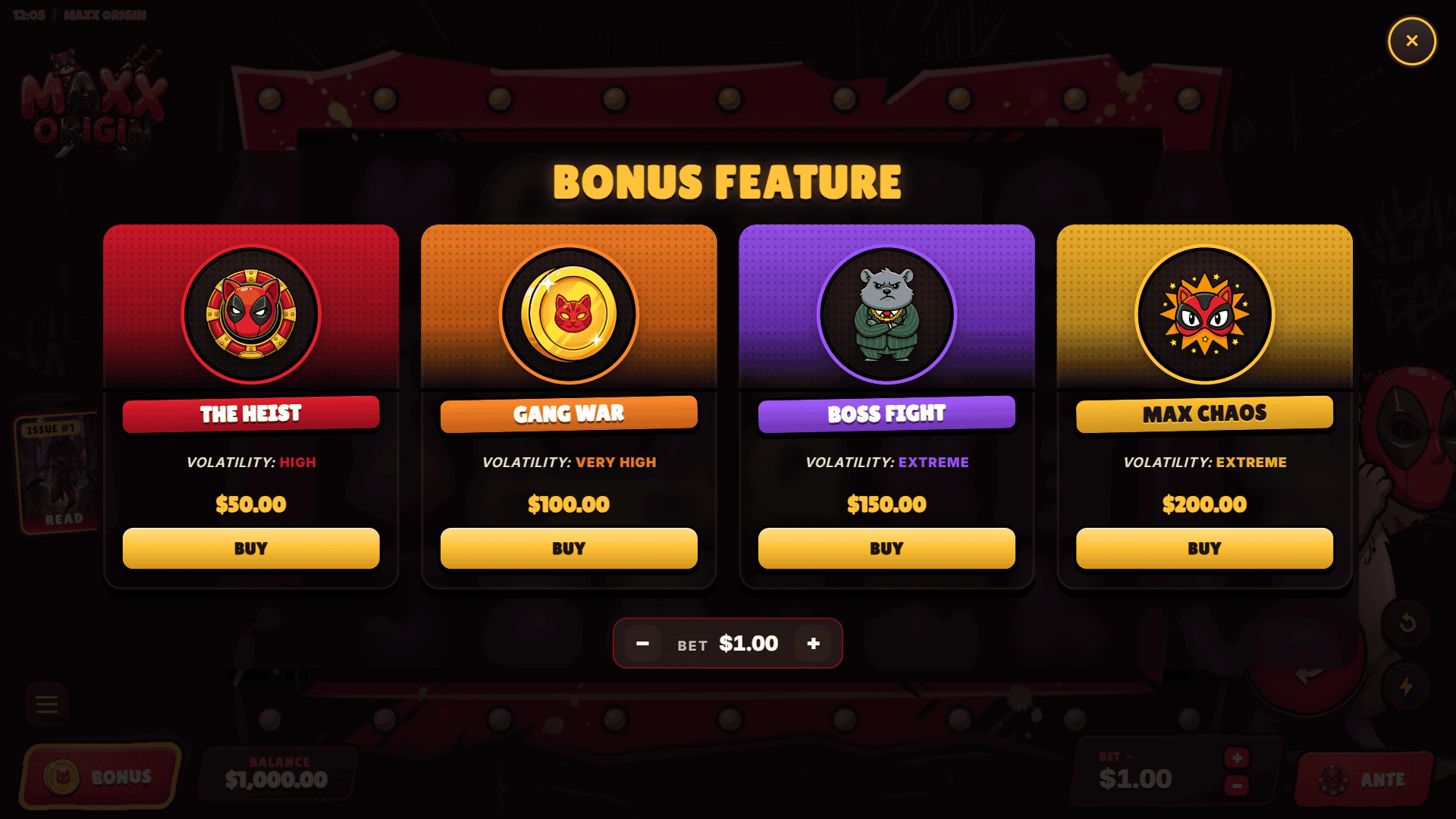 MAXX: Origin bonus buy menu