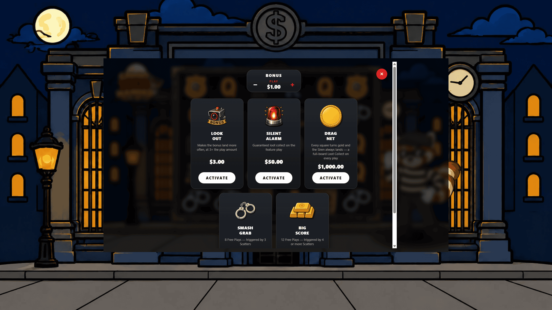 Caught Red Handed bonus buy menu