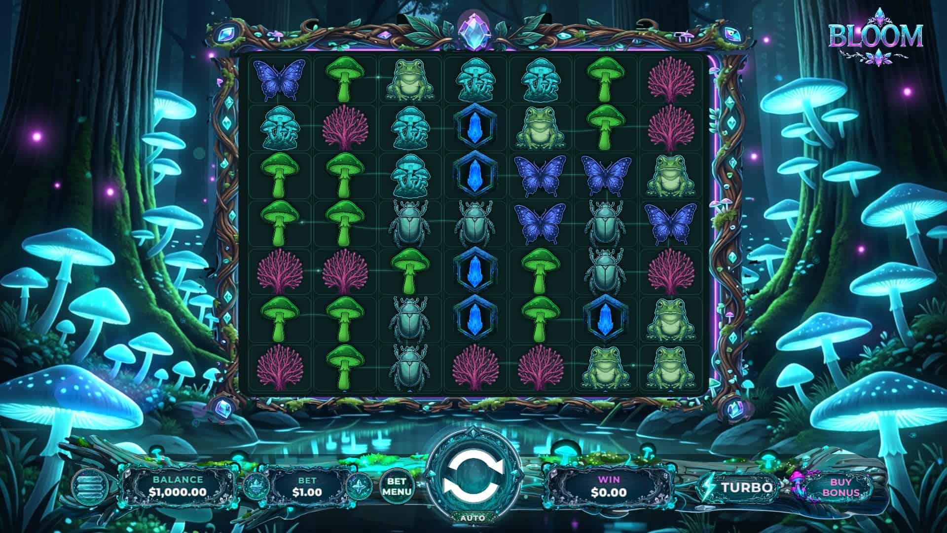 Bloom Cluster Pays slot gameplay reels