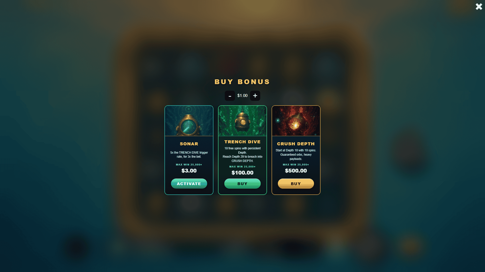 Crush Depth bonus buy menu