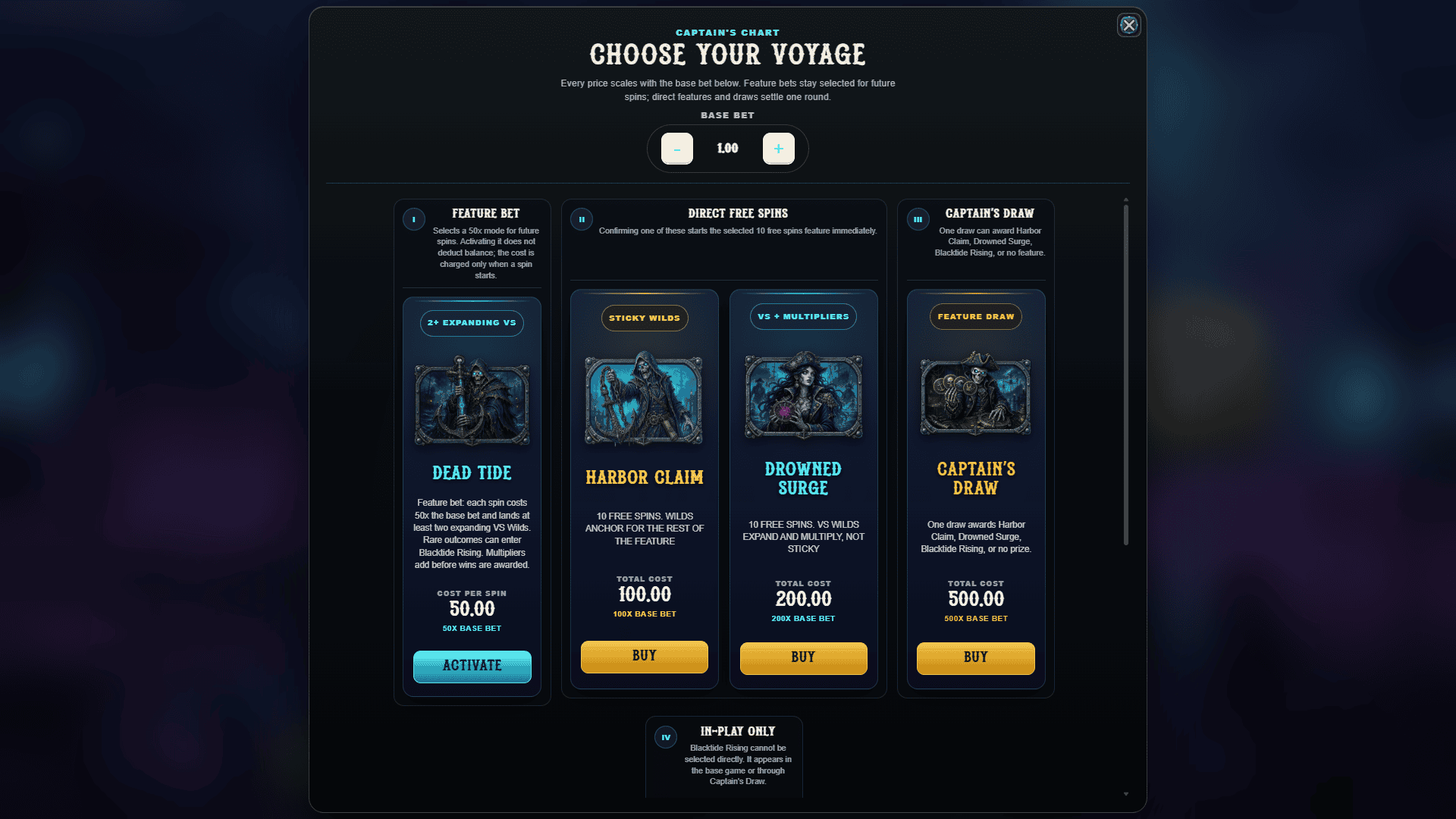 Blacktide Bounty bonus buy menu
