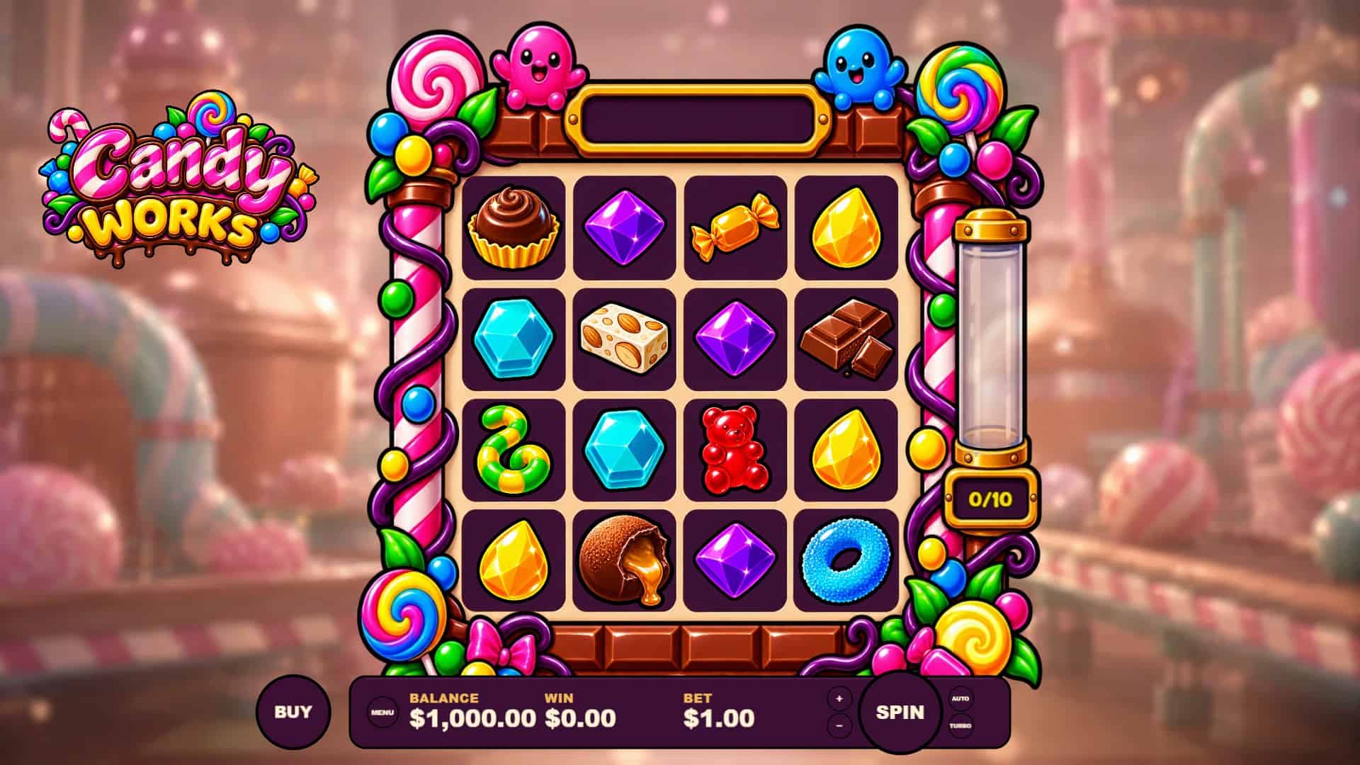Candy Works slot gameplay reels