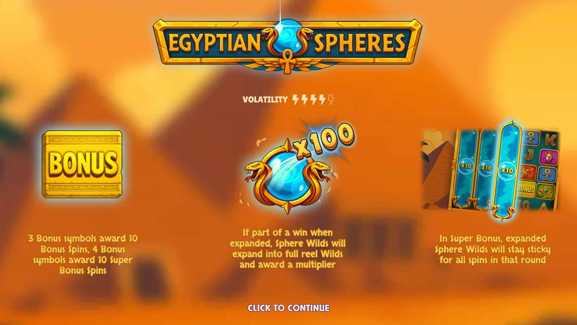 Egyptian Spheres slot intro screen