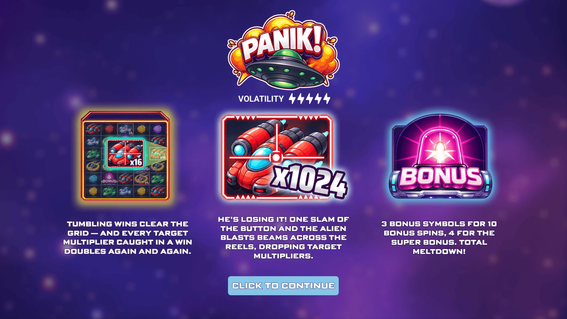 Panik slot intro screen