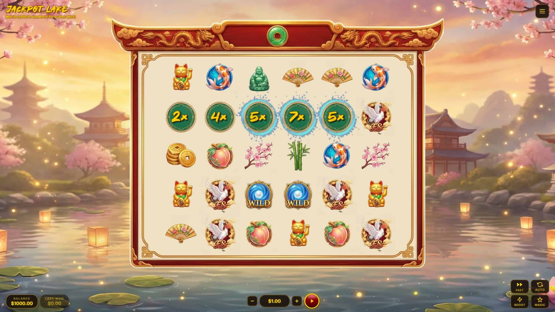 Jackpot Lake slot gameplay reels