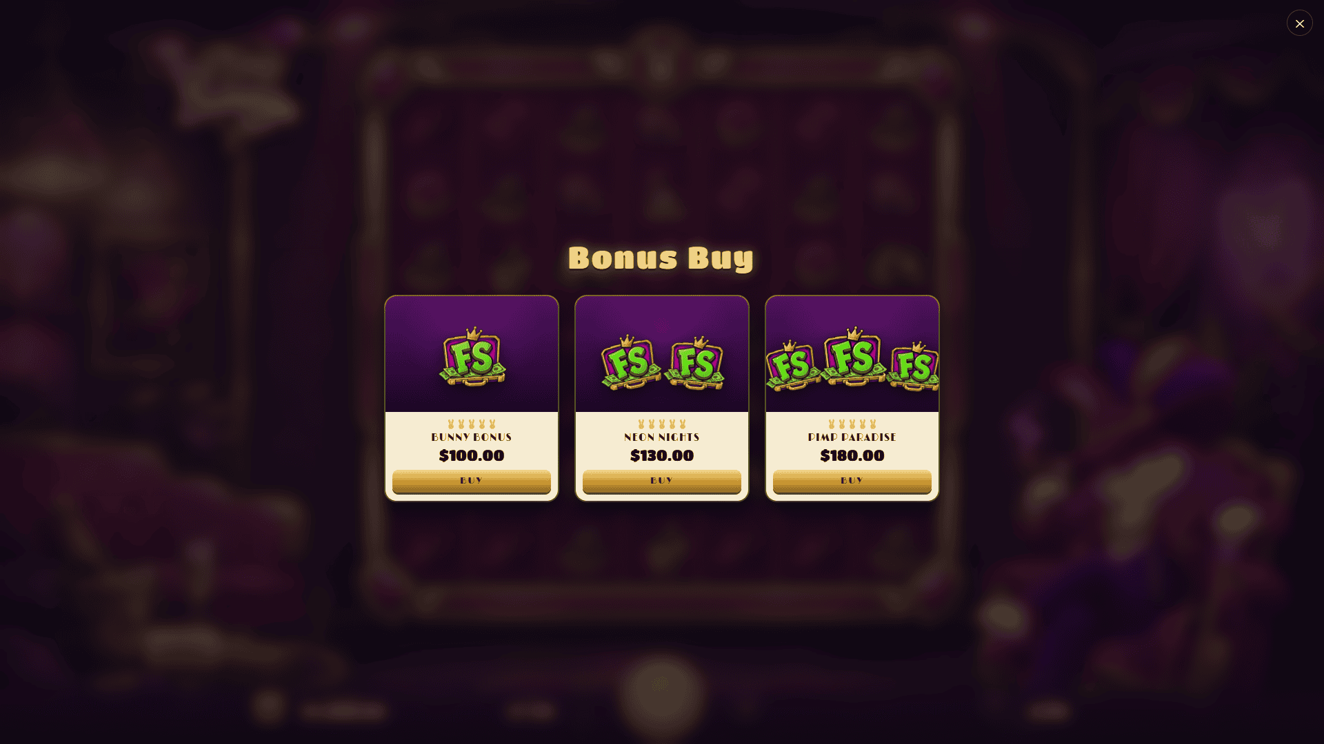 Pimp Bunny Cluster Pays bonus buy menu