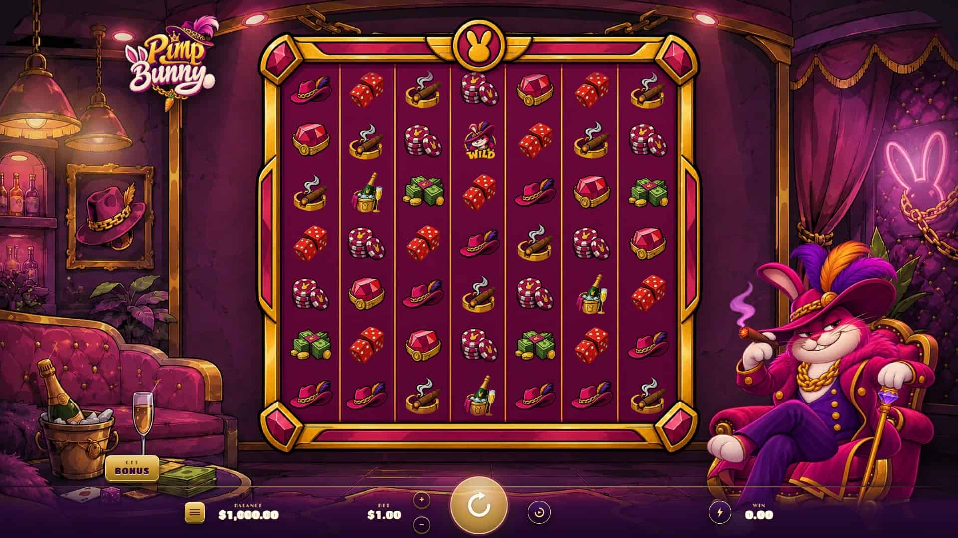 Pimp Bunny Cluster Pays slot gameplay reels