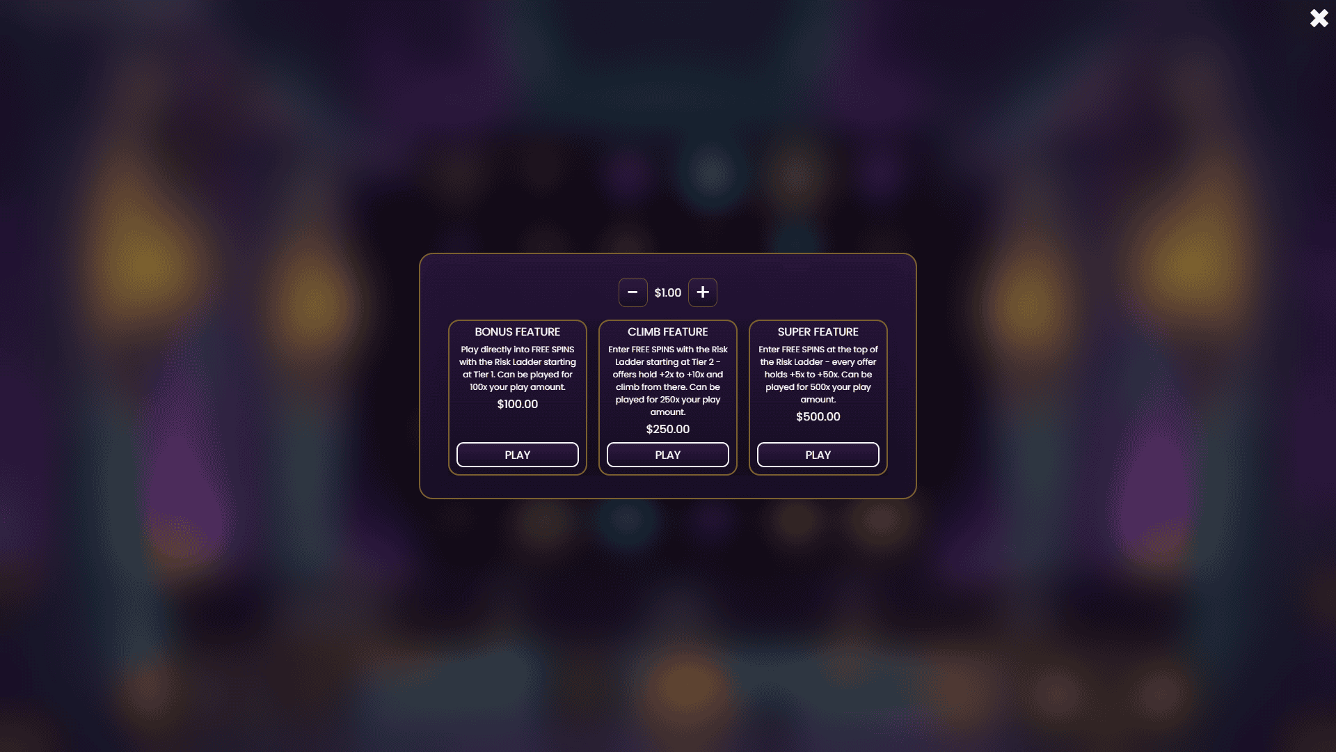 Degen Dungeon bonus buy menu