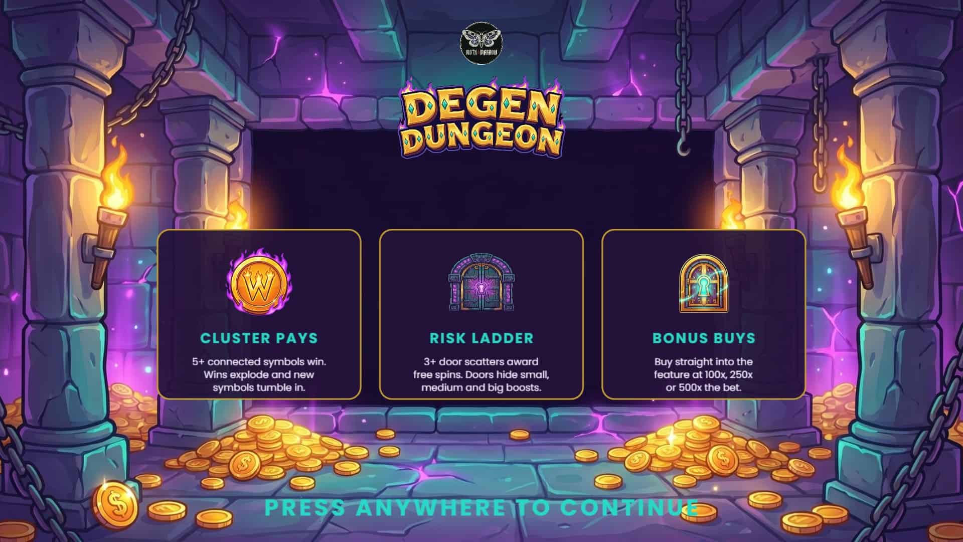 Degen Dungeon slot intro screen