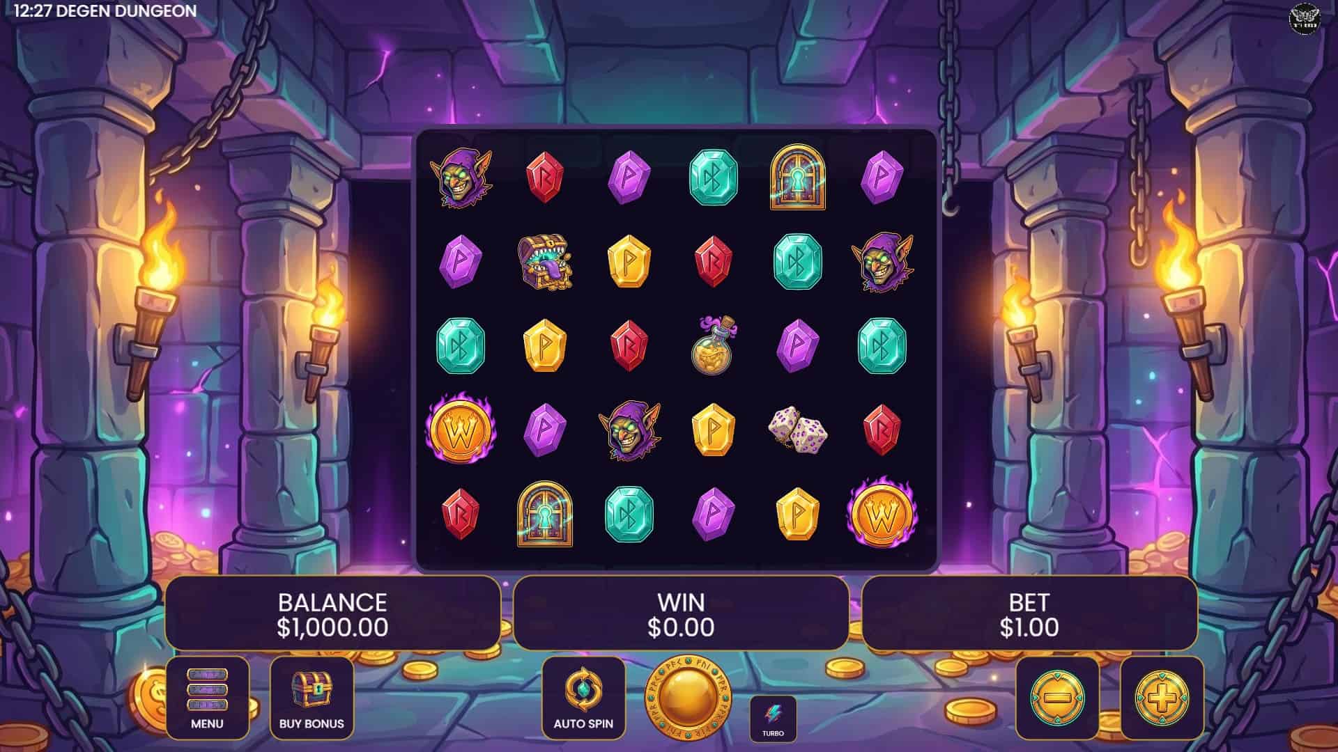 Degen Dungeon slot gameplay reels