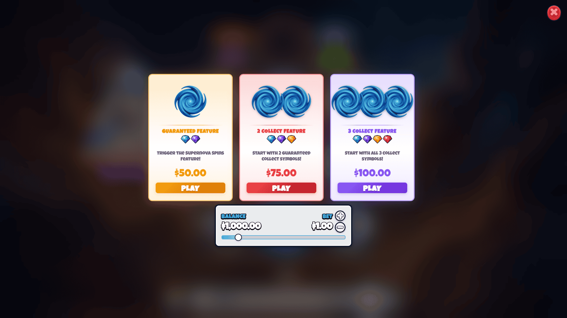 Supernova Spins bonus buy menu