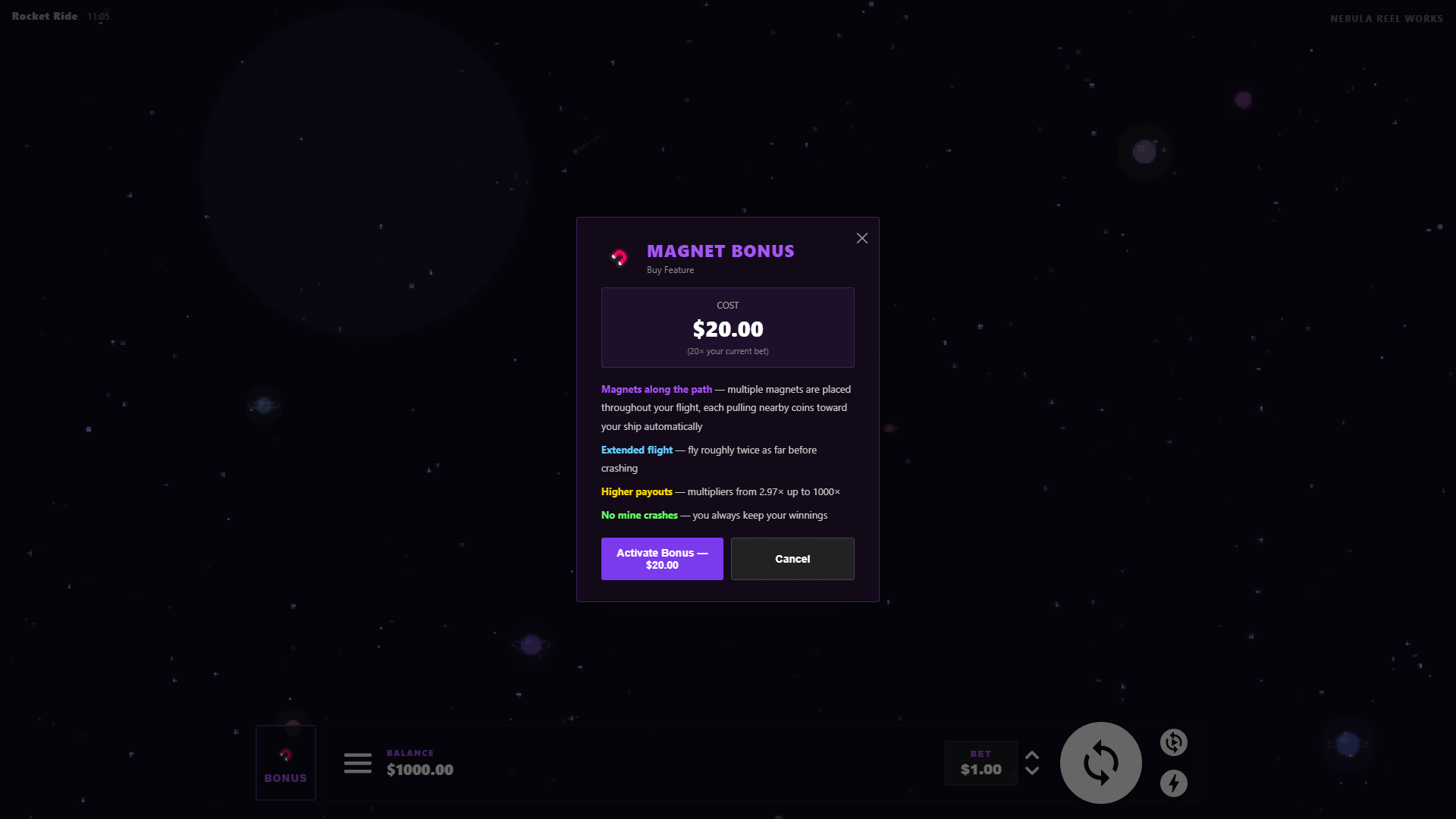 Rocket Ride bonus buy menu