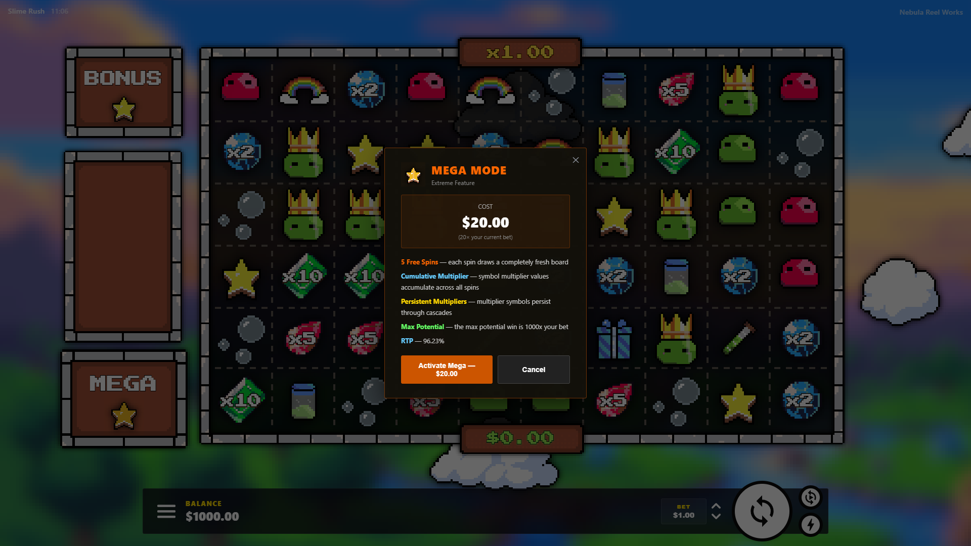 Slime Rush bonus buy menu