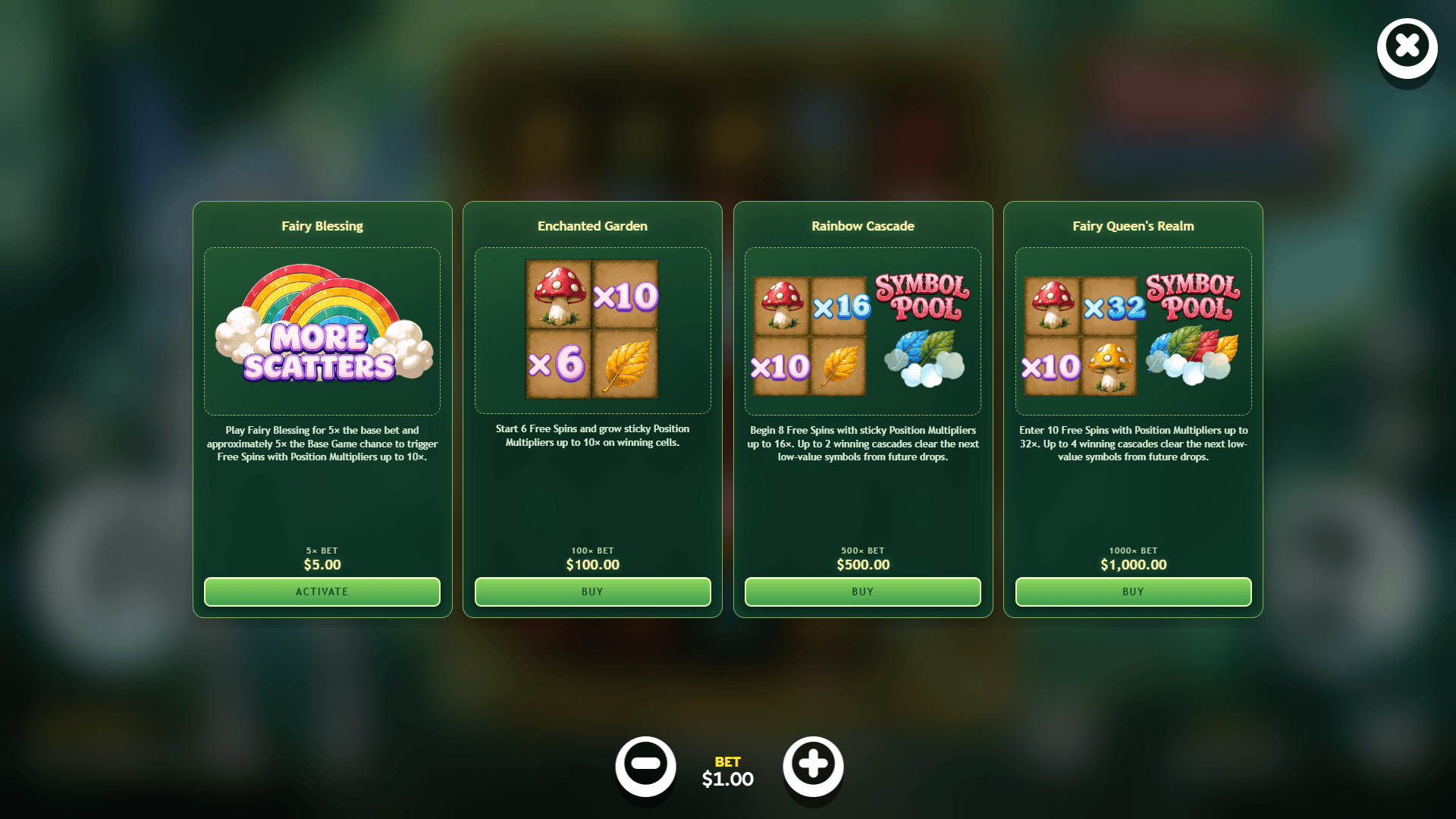 Fairy Wonderland bonus buy menu