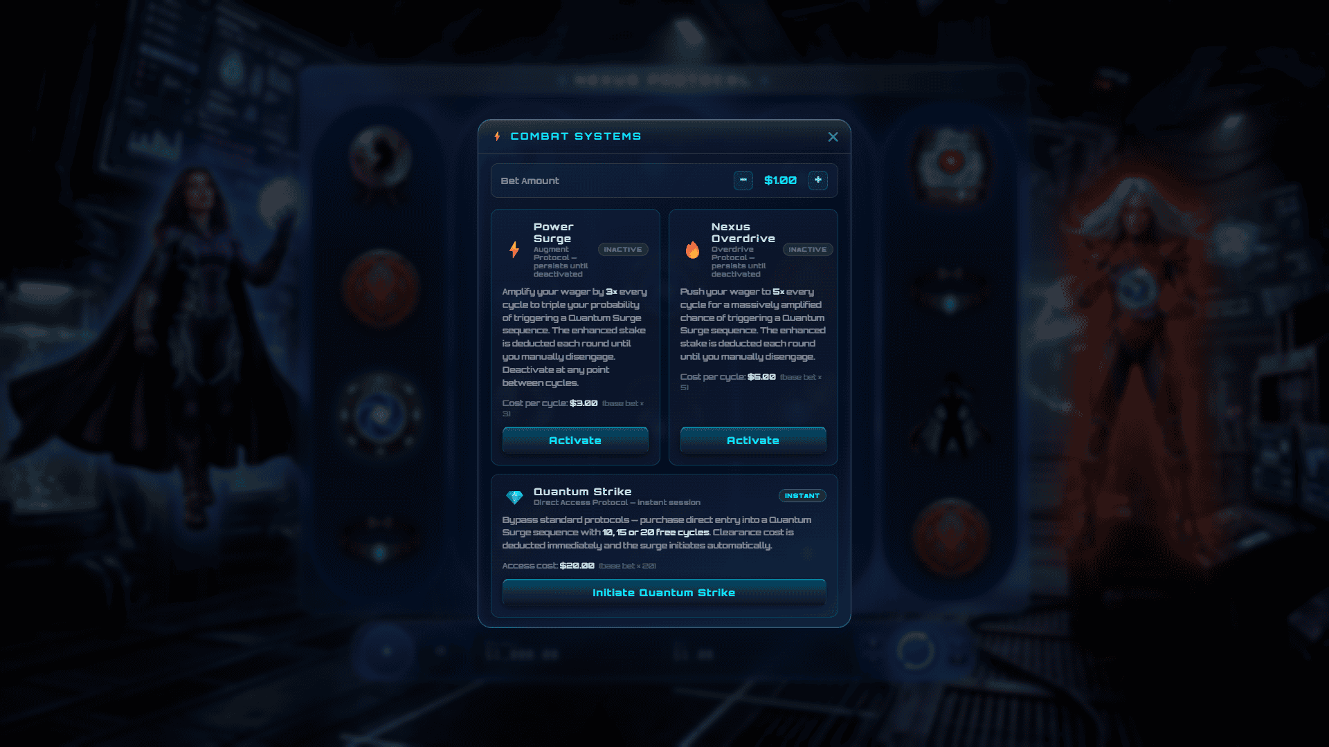 Nexus Protocol bonus buy menu