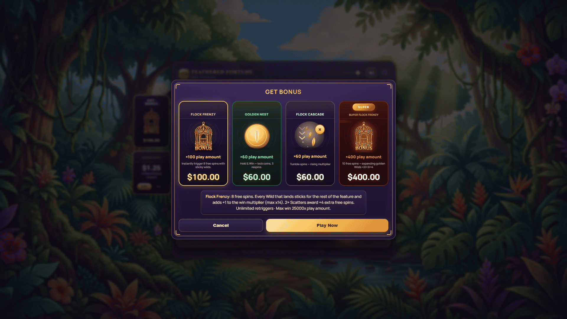 Feathered Fortune bonus buy menu