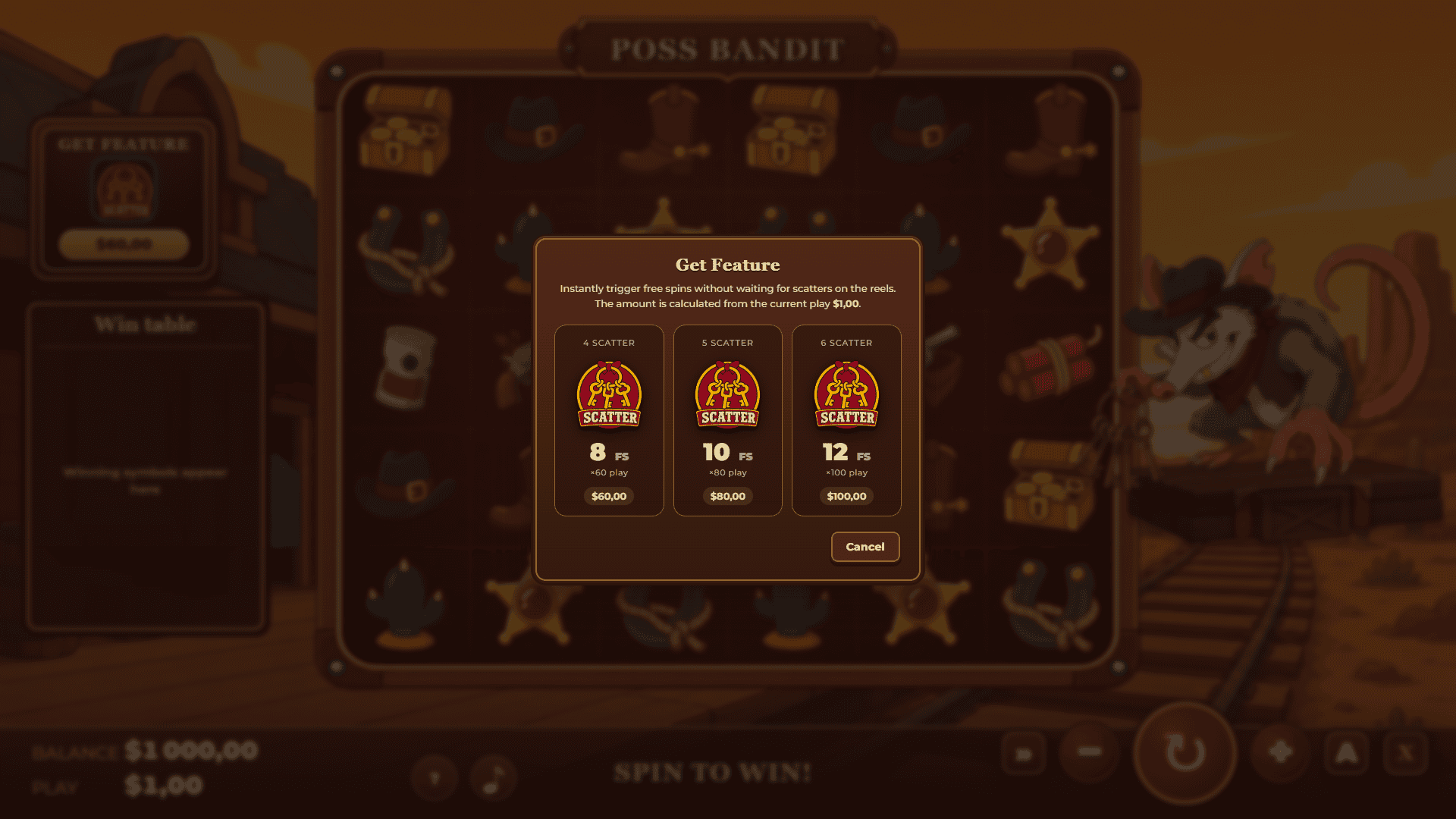 Poss Bandit bonus buy menu