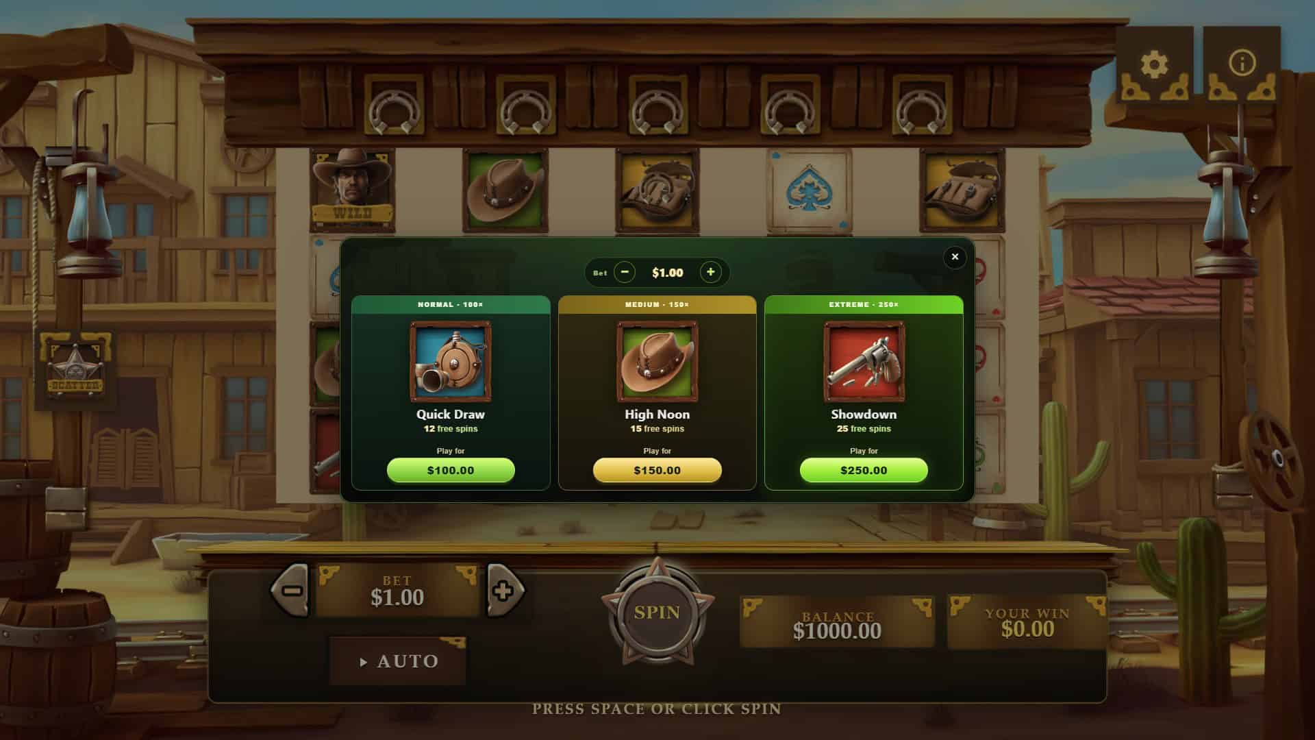Cowboy Land bonus buy menu