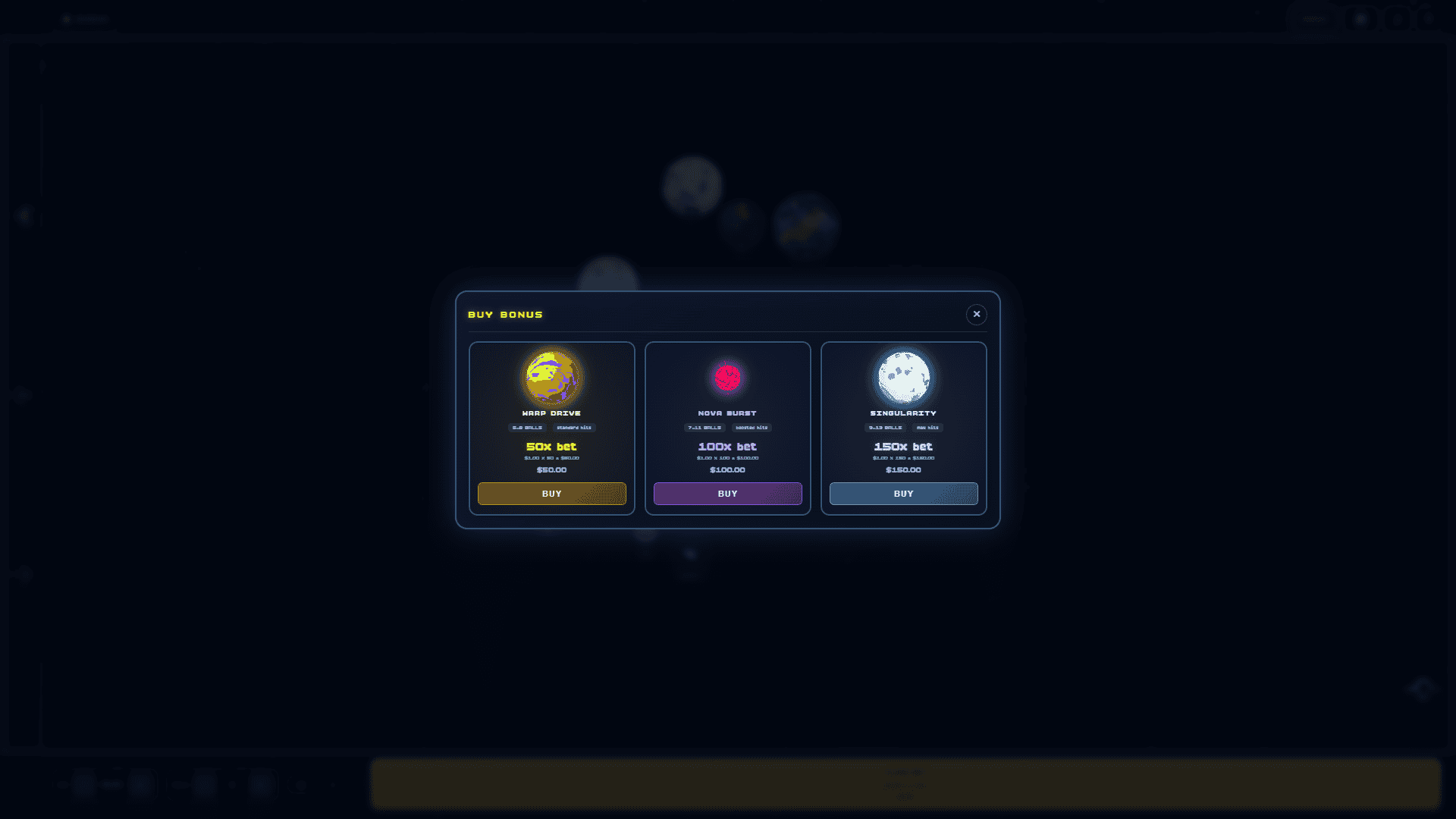 Orbital Plinko bonus buy menu