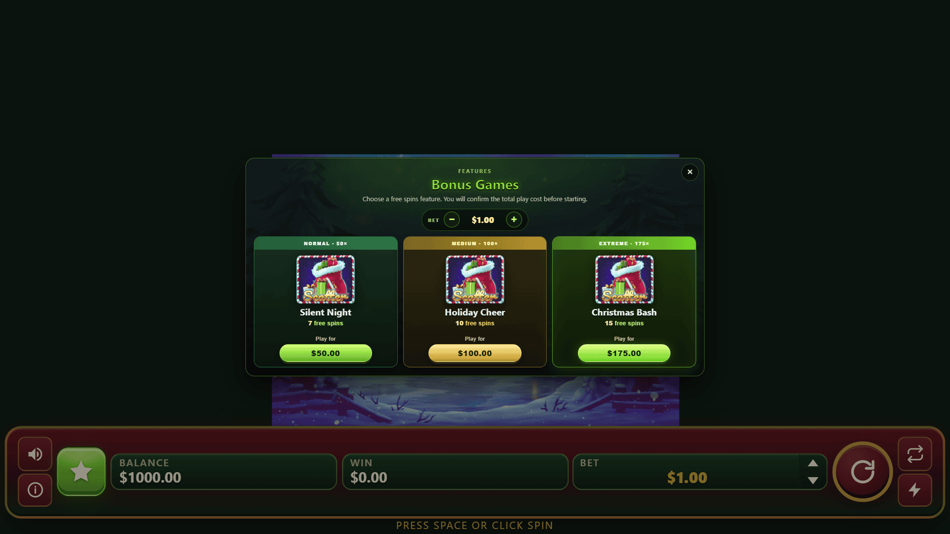 Santa Ways bonus buy menu