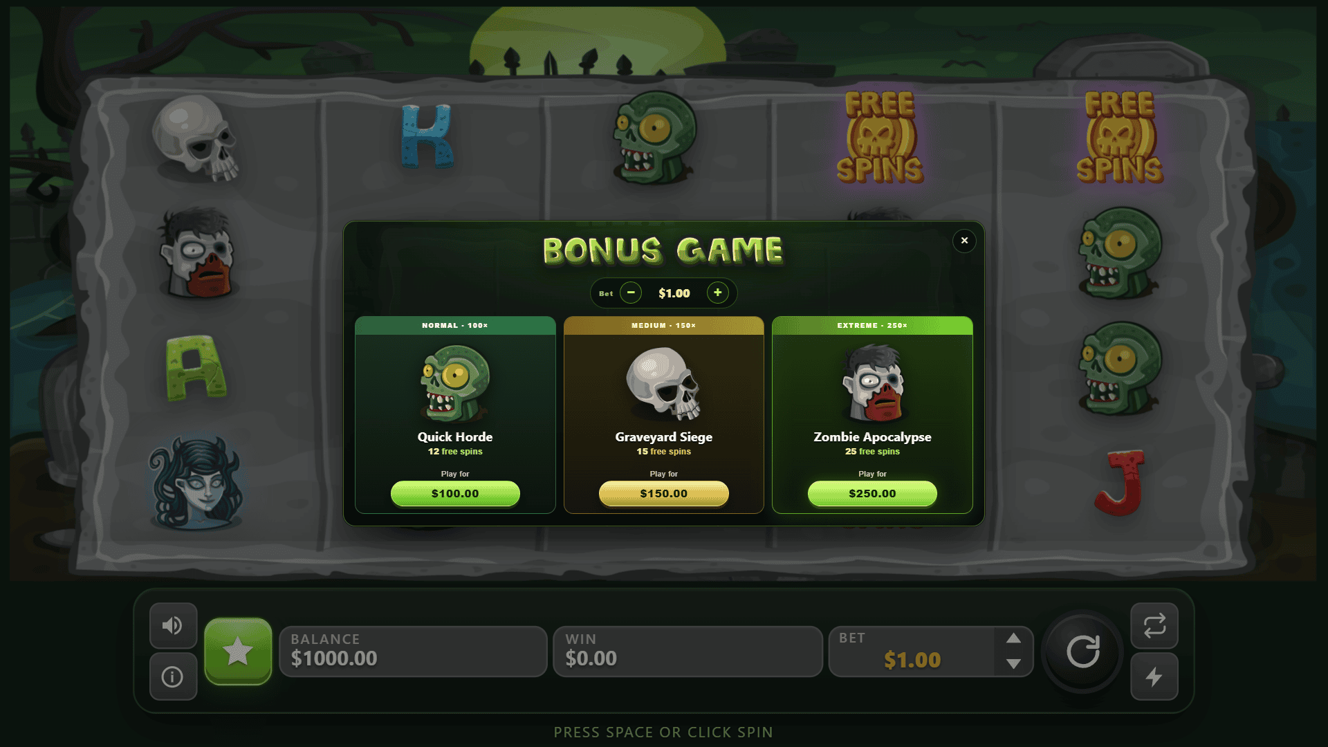 Zombie Land bonus buy menu