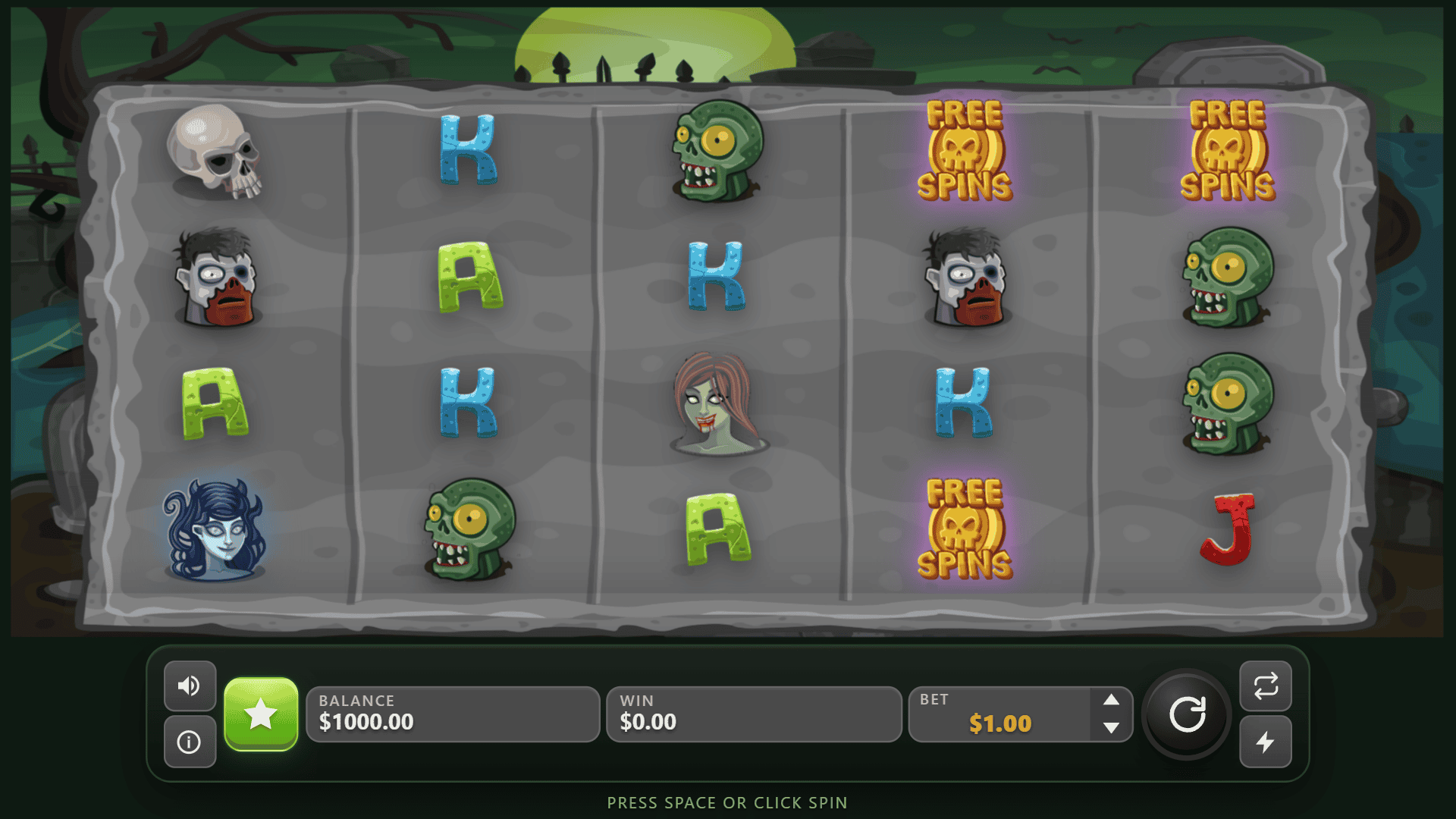 Zombie Land slot gameplay reels