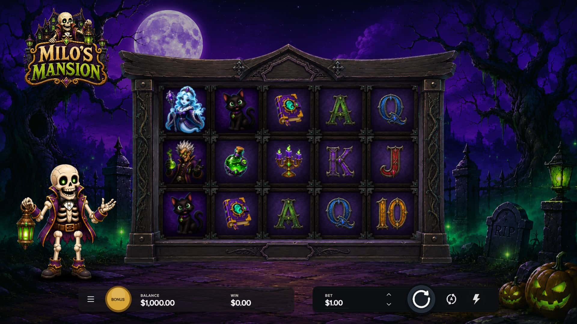 Milo's Mansion slot gameplay reels