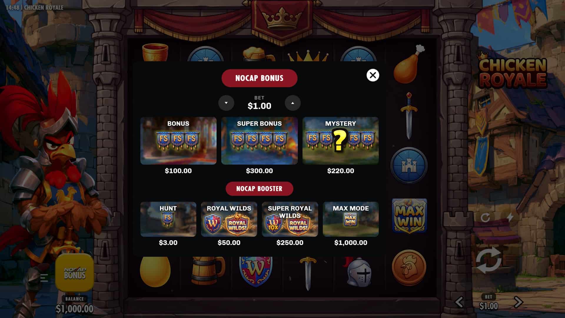 Chicken Royale bonus buy menu