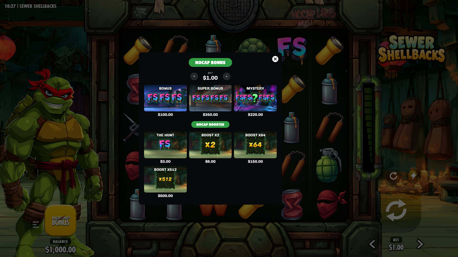 Sewer Shellbacks bonus buy menu