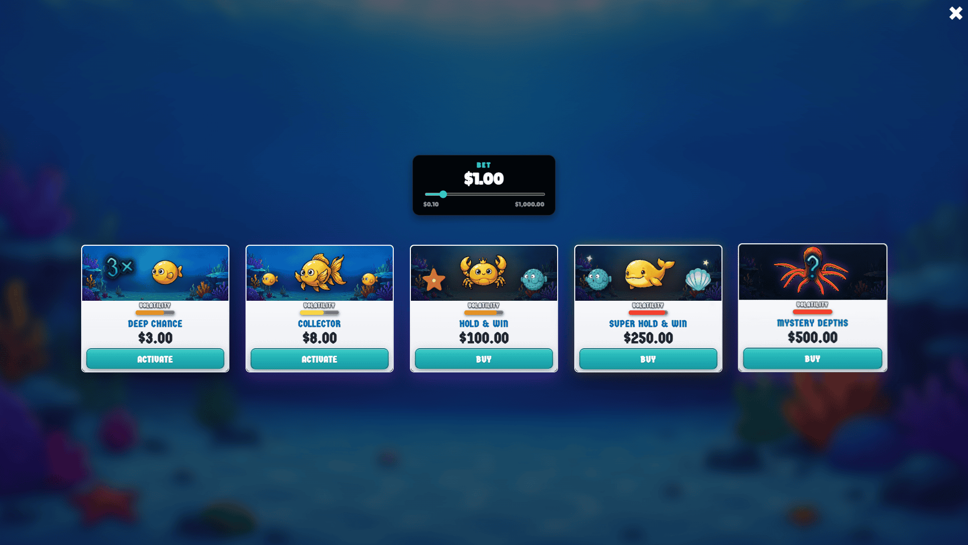 Underwater Love bonus buy menu