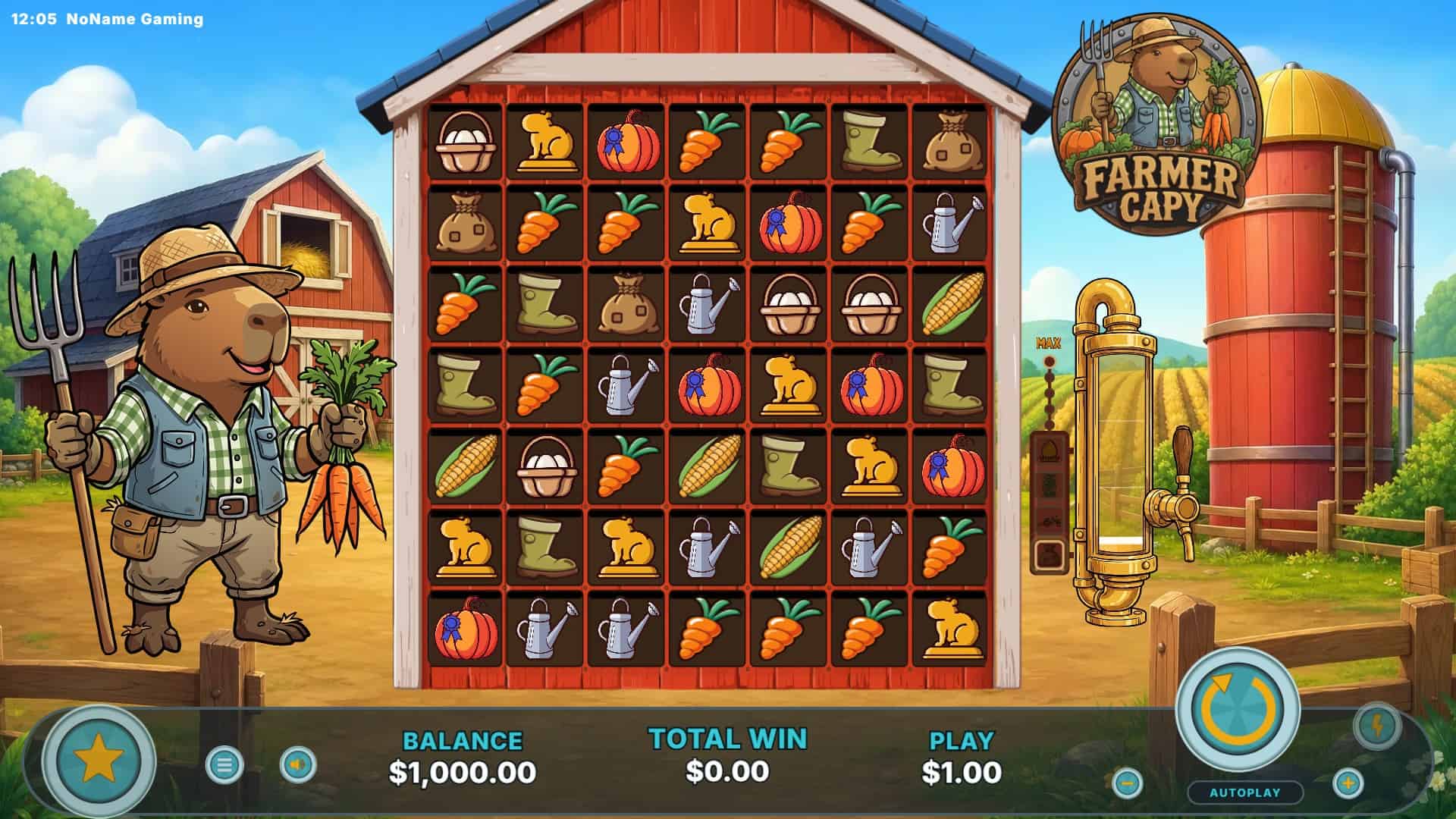 Farmer Capy slot gameplay reels