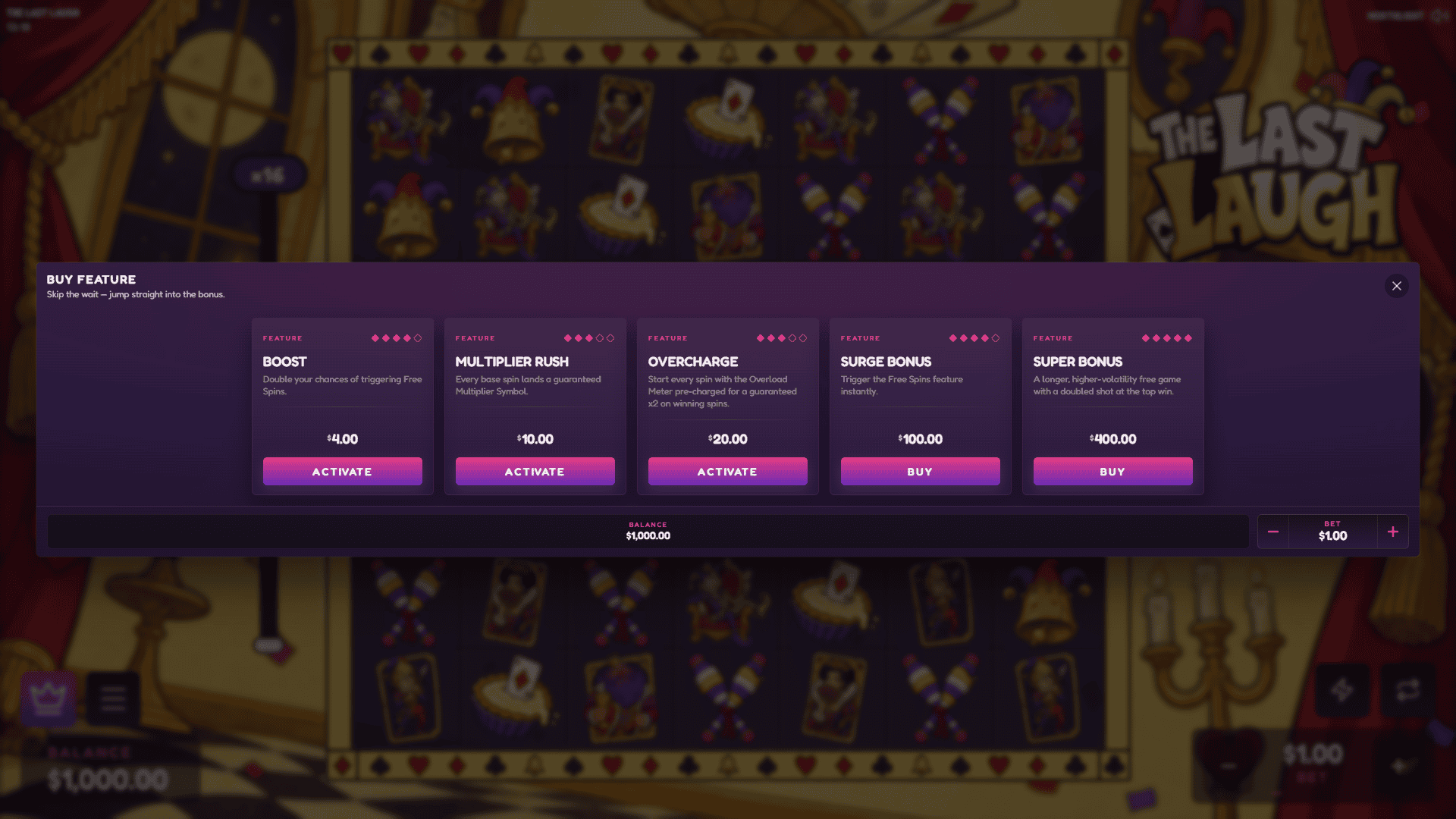 The Last Laugh bonus buy menu