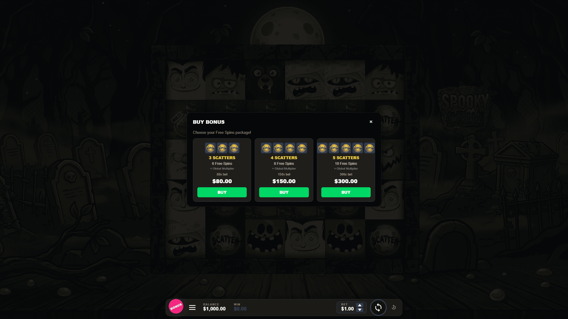 Spooky Crew bonus buy menu