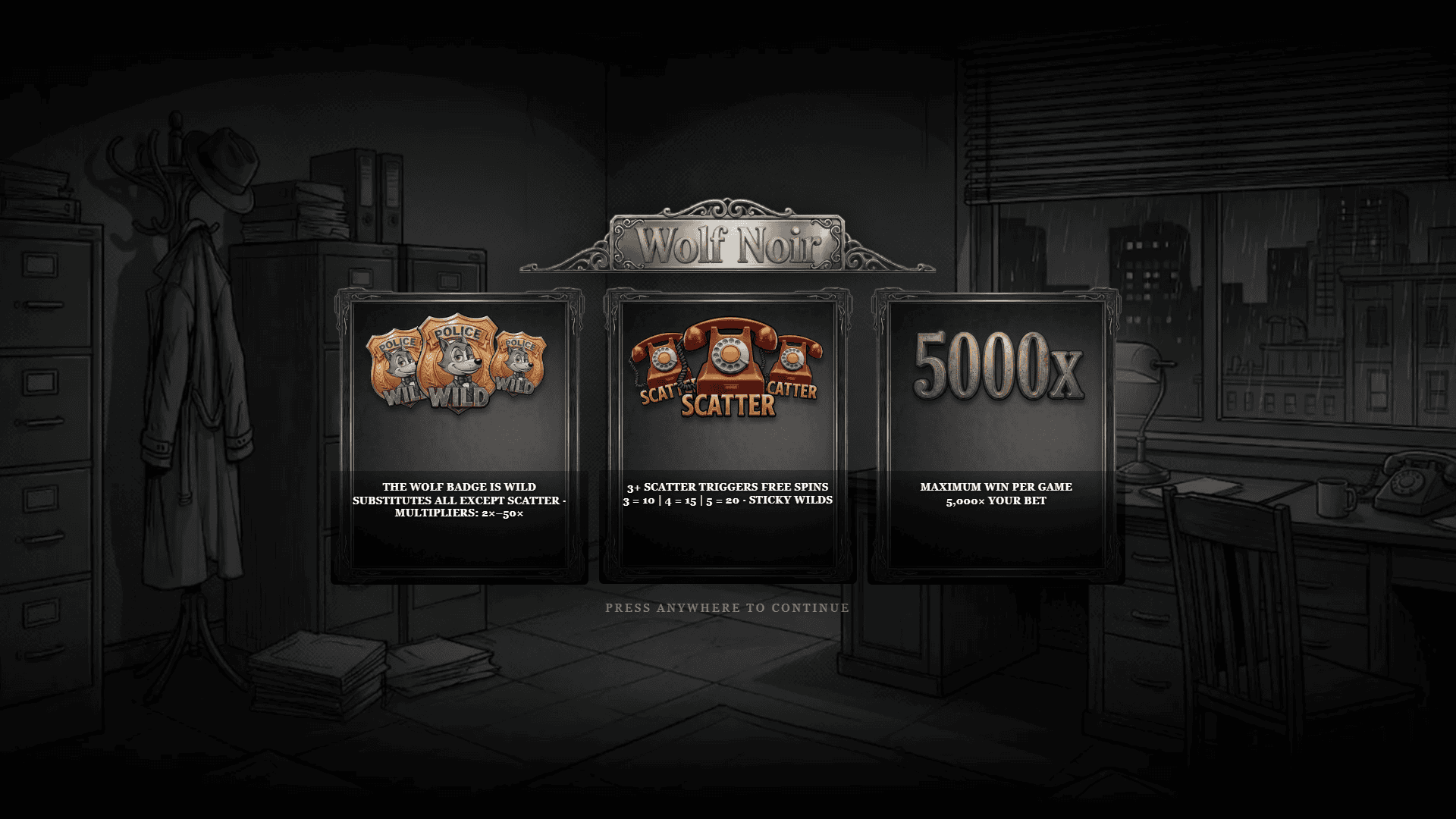 Wolf Noir slot intro screen