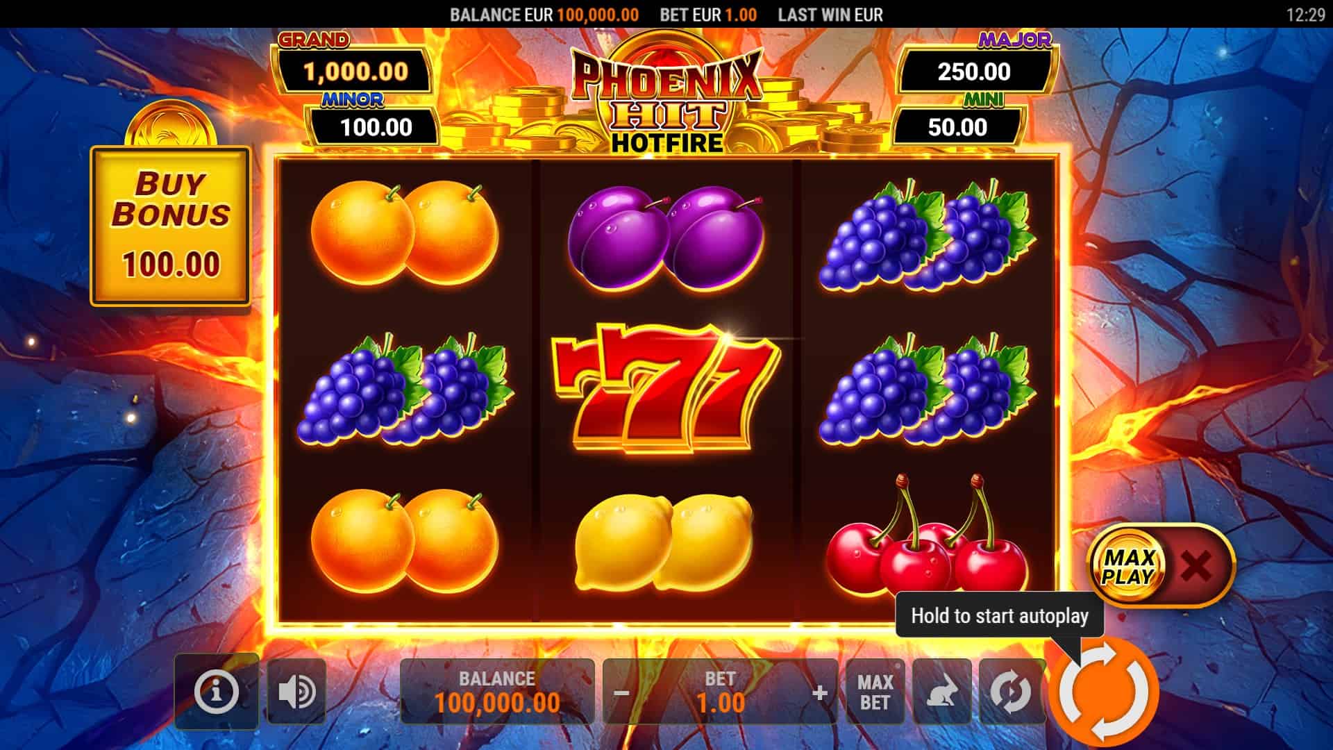 Phoenix HIT Hotfire Hold and Win slot gameplay reels