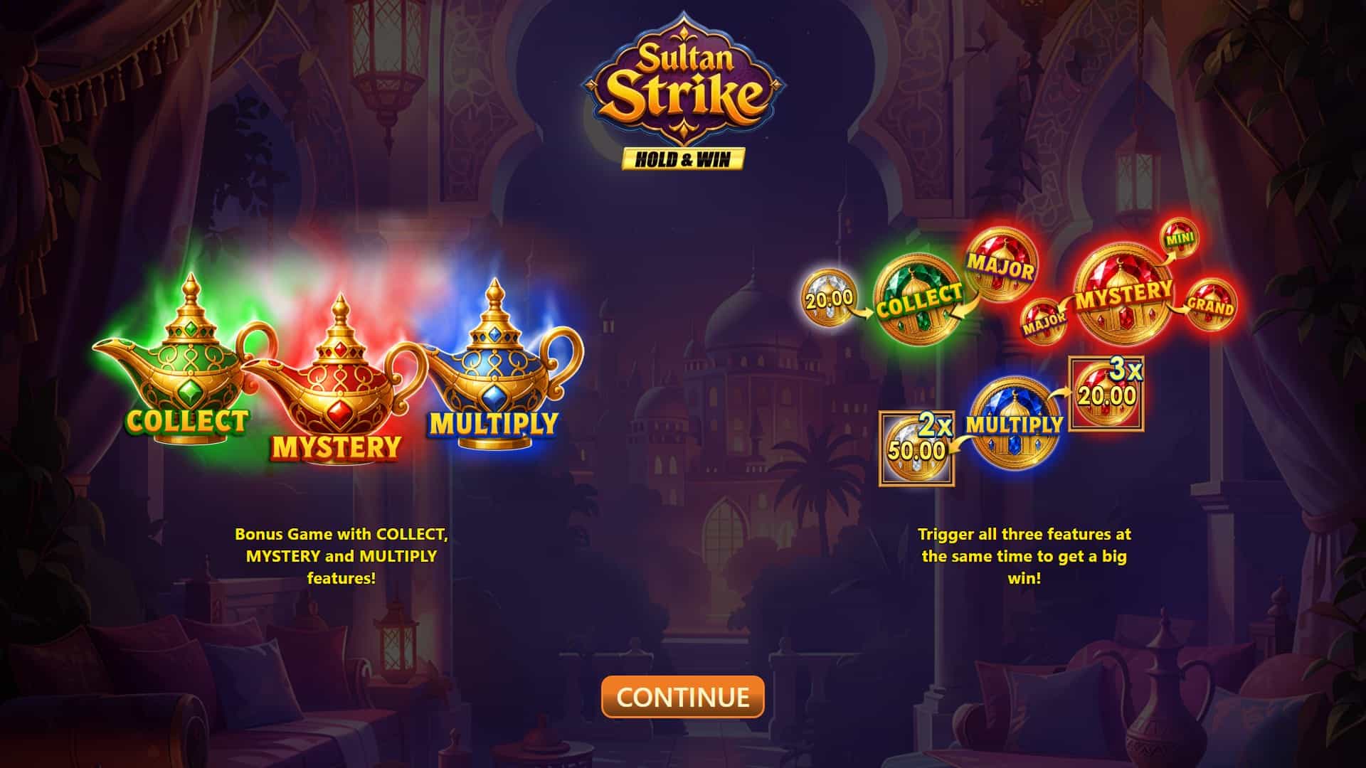 Sultan Strike: Hold and Win slot intro screen