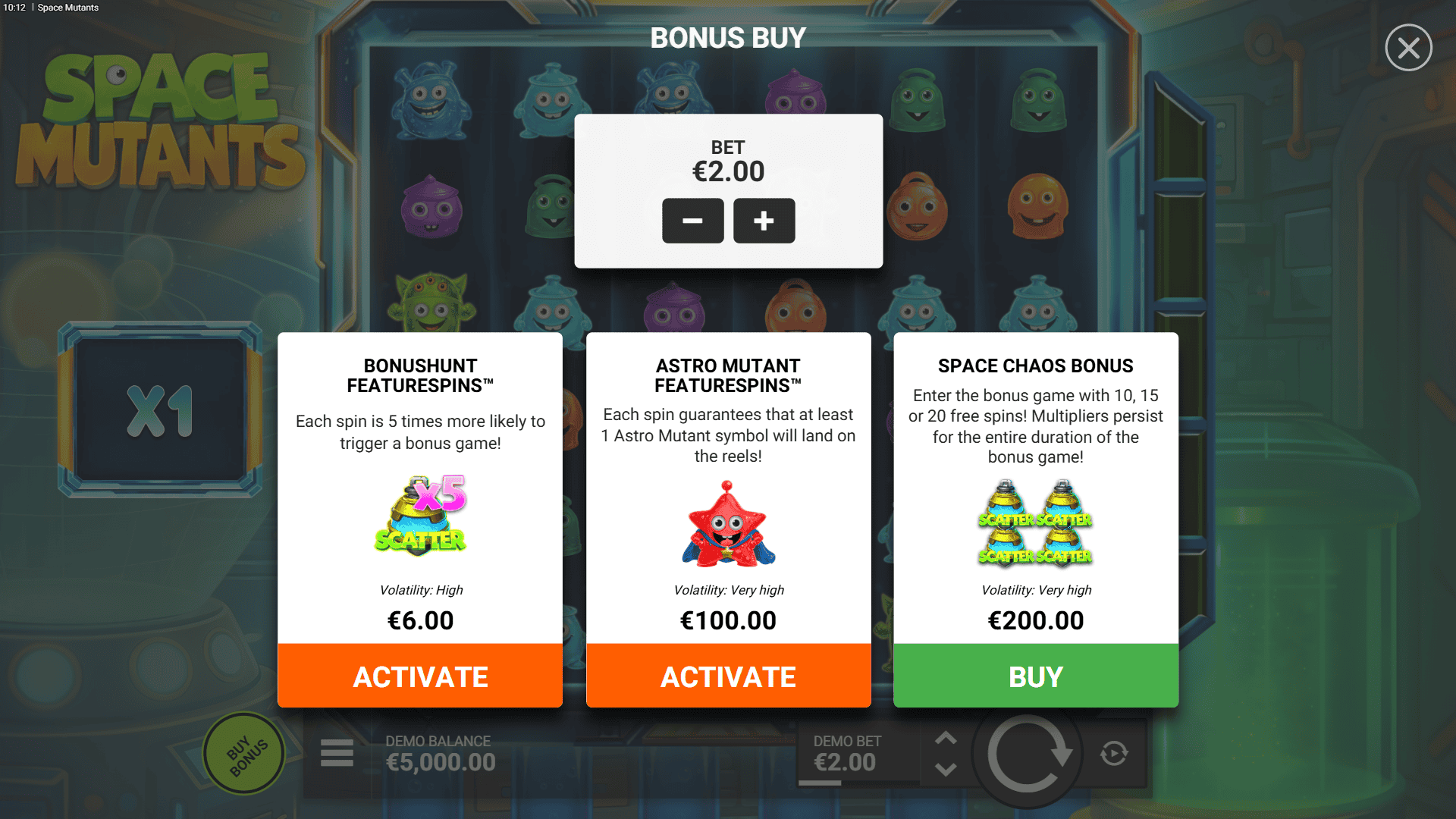 Space Mutants bonus buy menu
