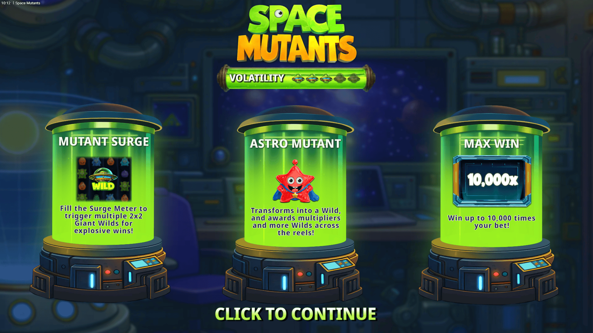 Space Mutants slot intro screen