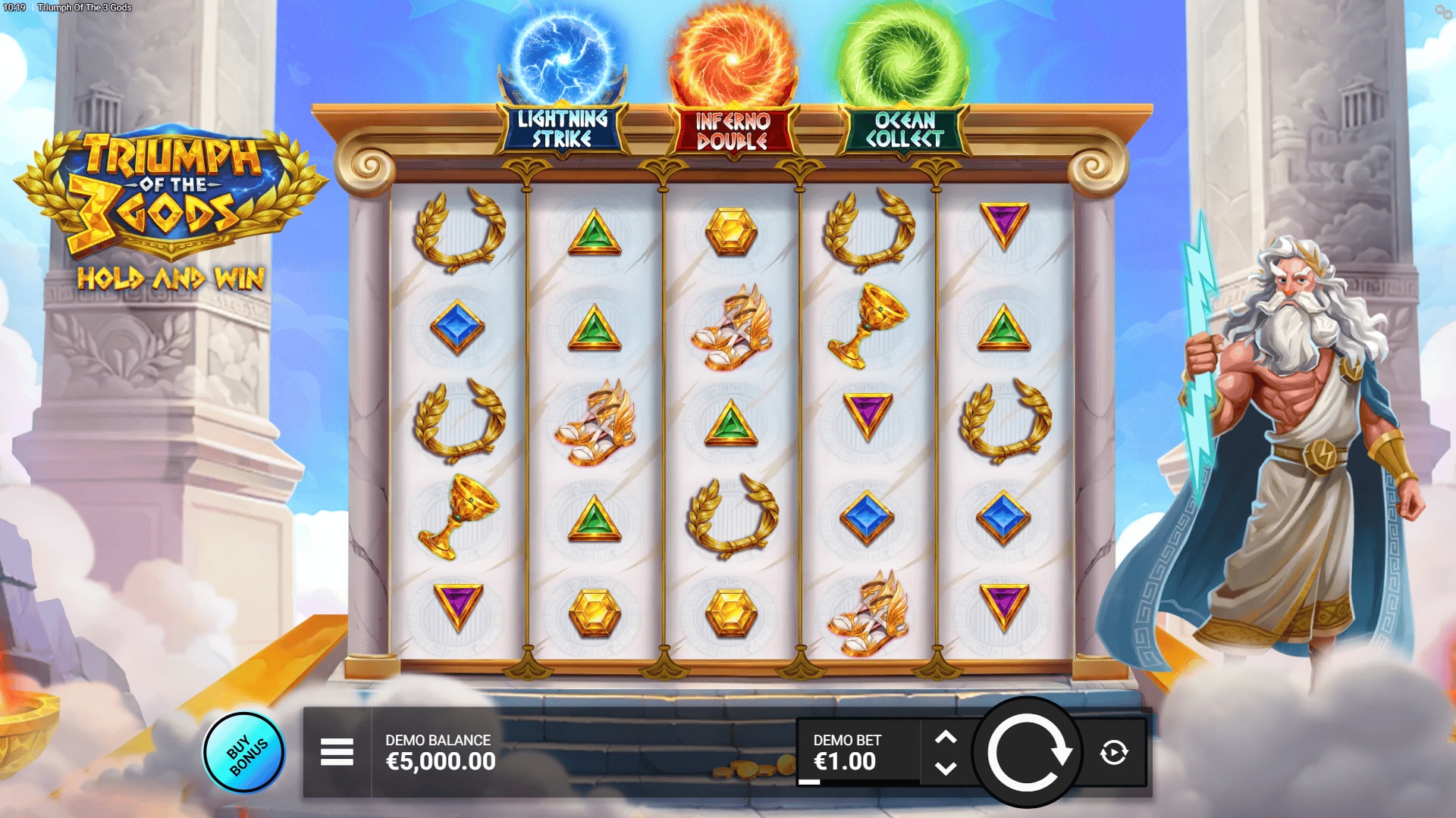 Triumph of the 3 Gods slot gameplay reels