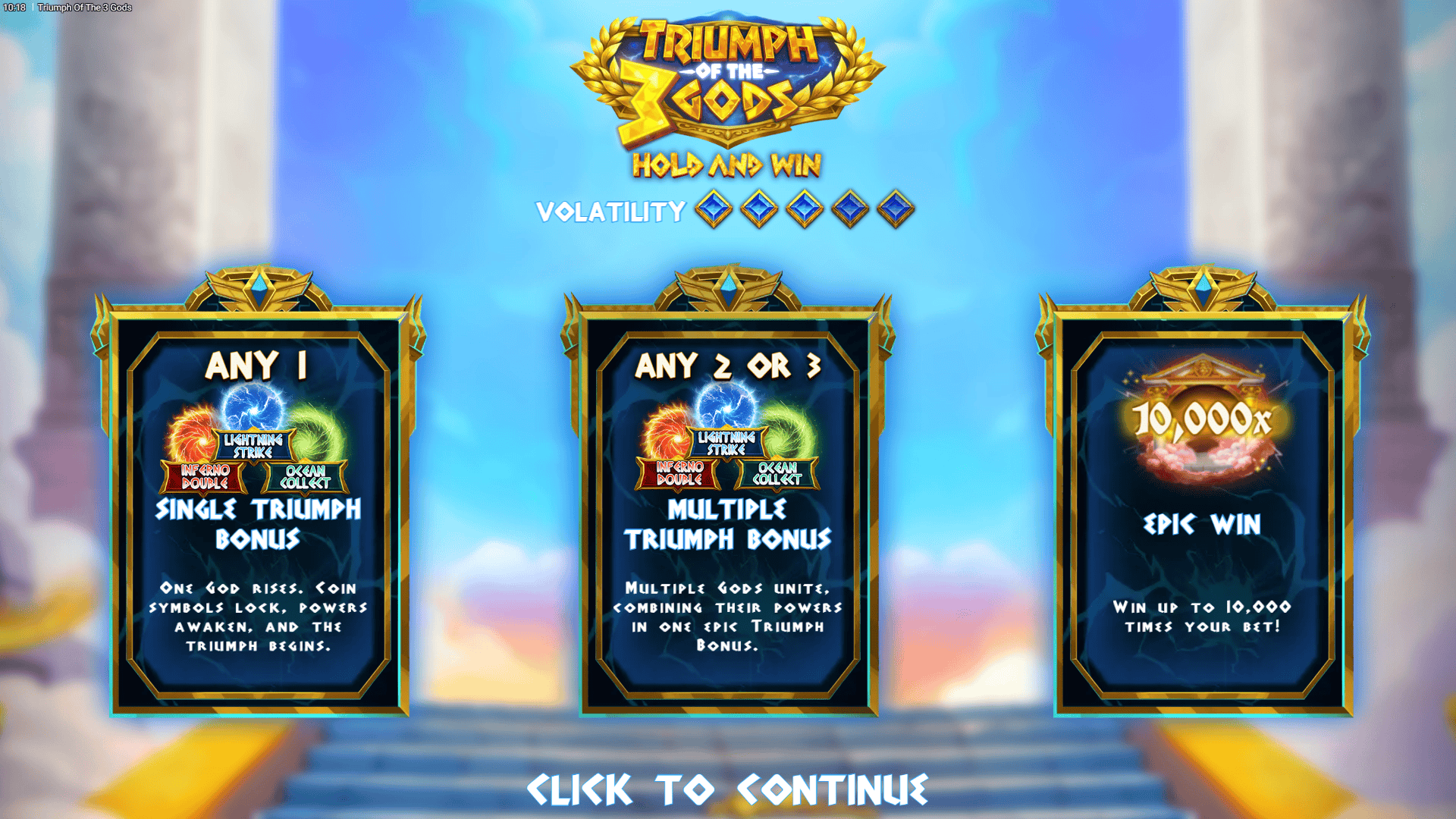 Triumph of the 3 Gods slot intro screen