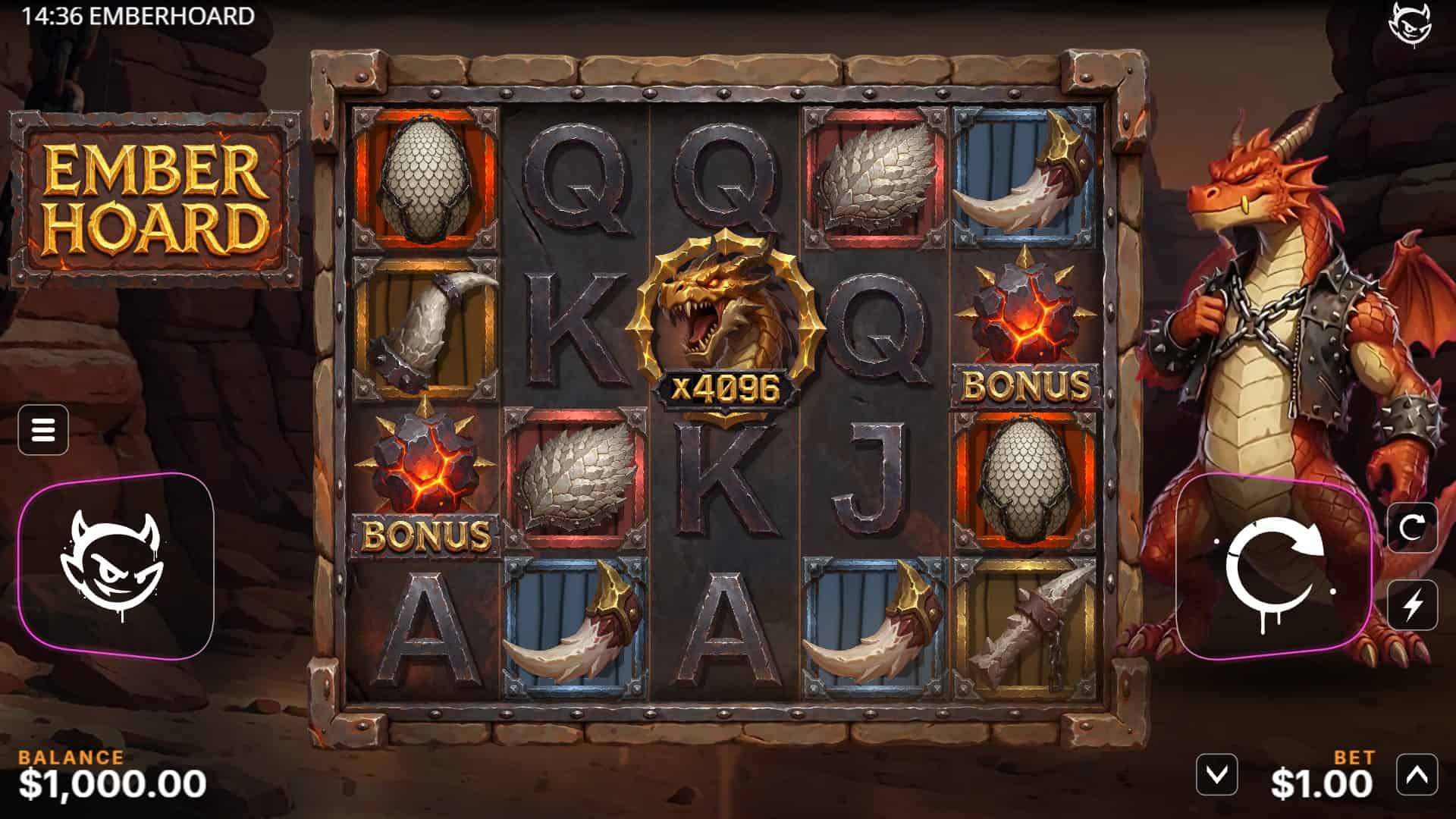 Ember Hoard slot gameplay reels