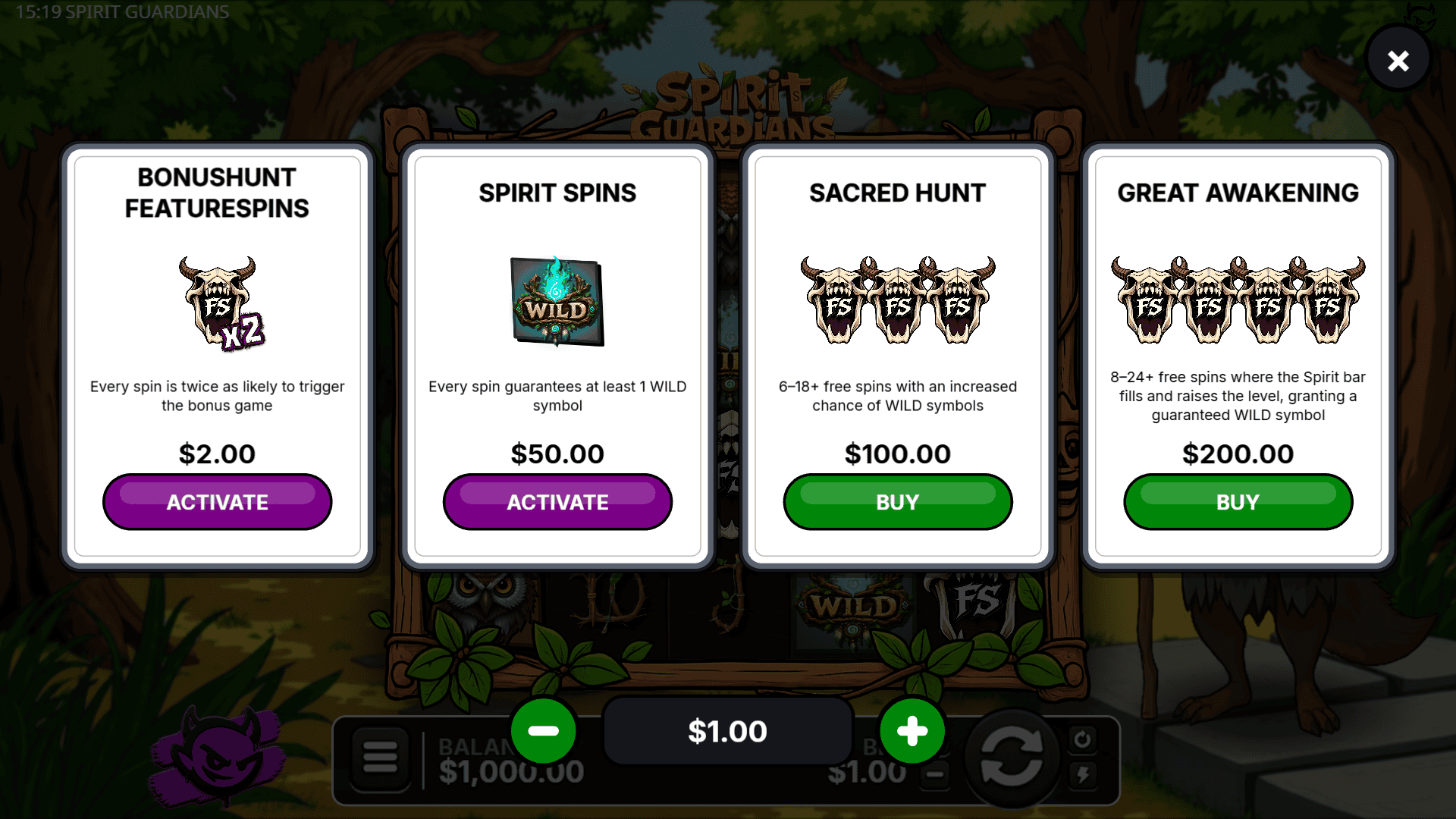 Spirit Guardians bonus buy menu