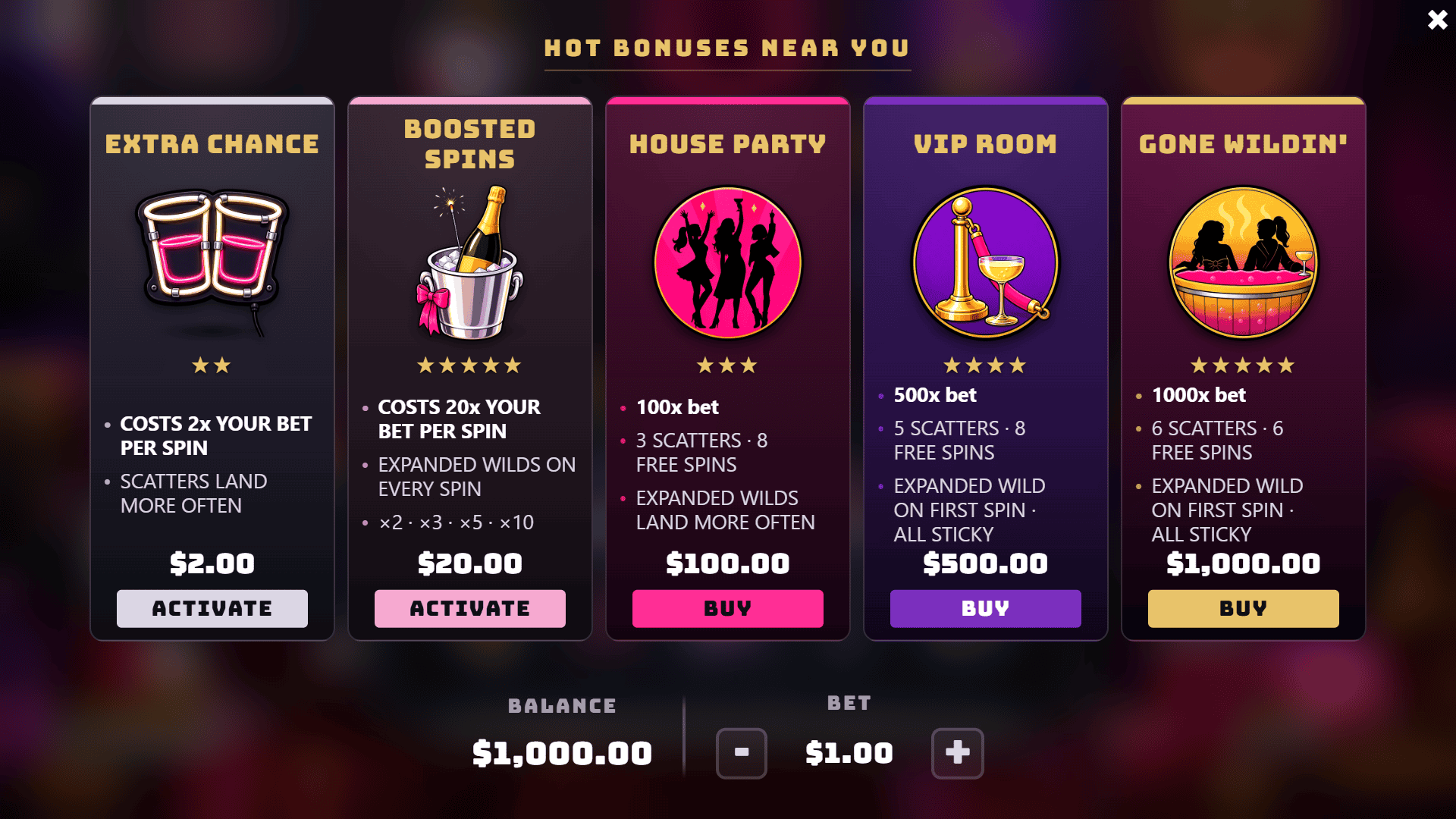 After Party bonus buy menu