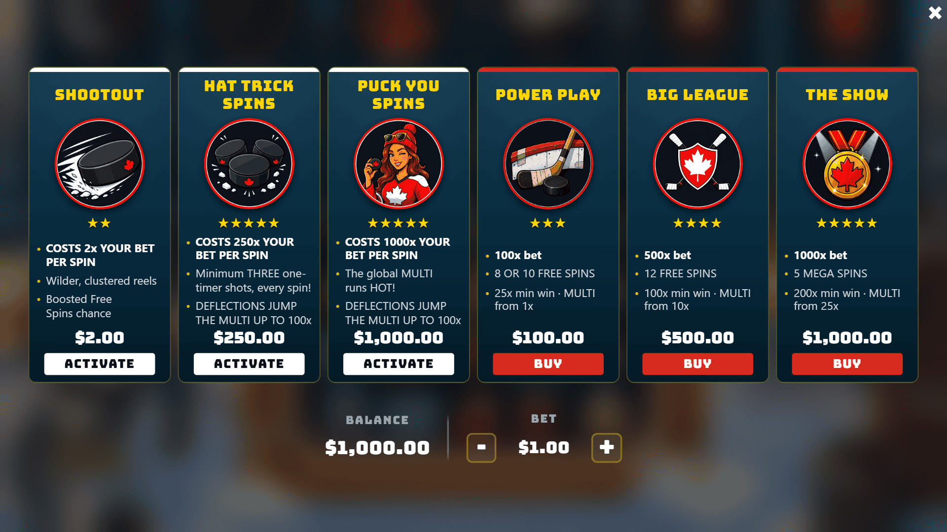 Elbows Up bonus buy menu