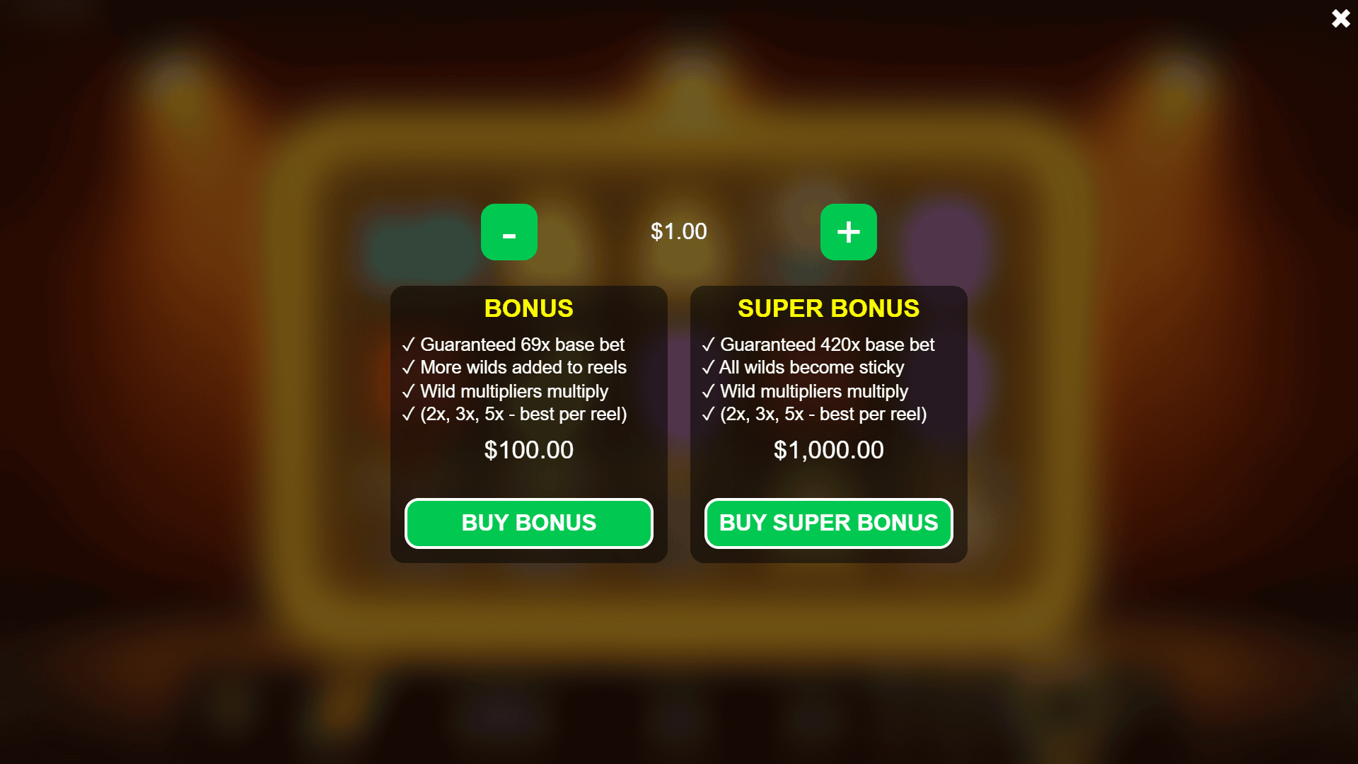 Rick Wildin bonus buy menu
