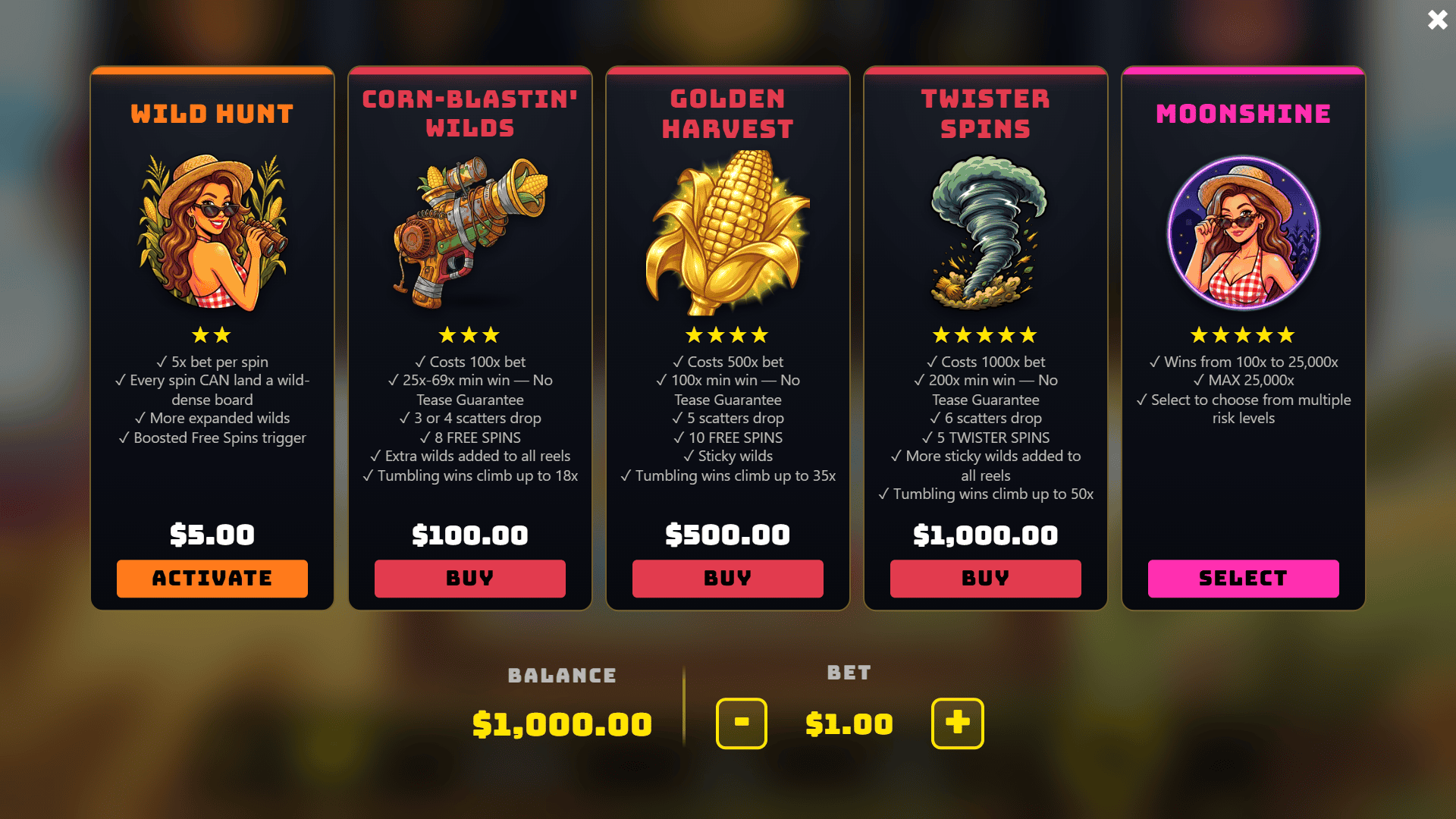 Rick Wildin: Farmin bonus buy menu