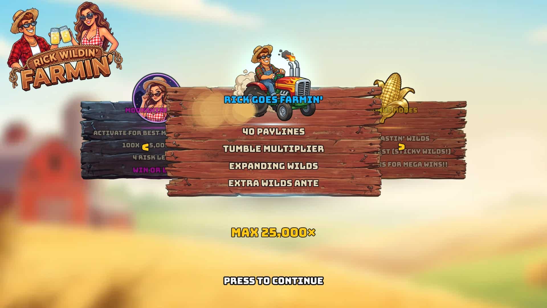 Rick Wildin: Farmin slot intro screen