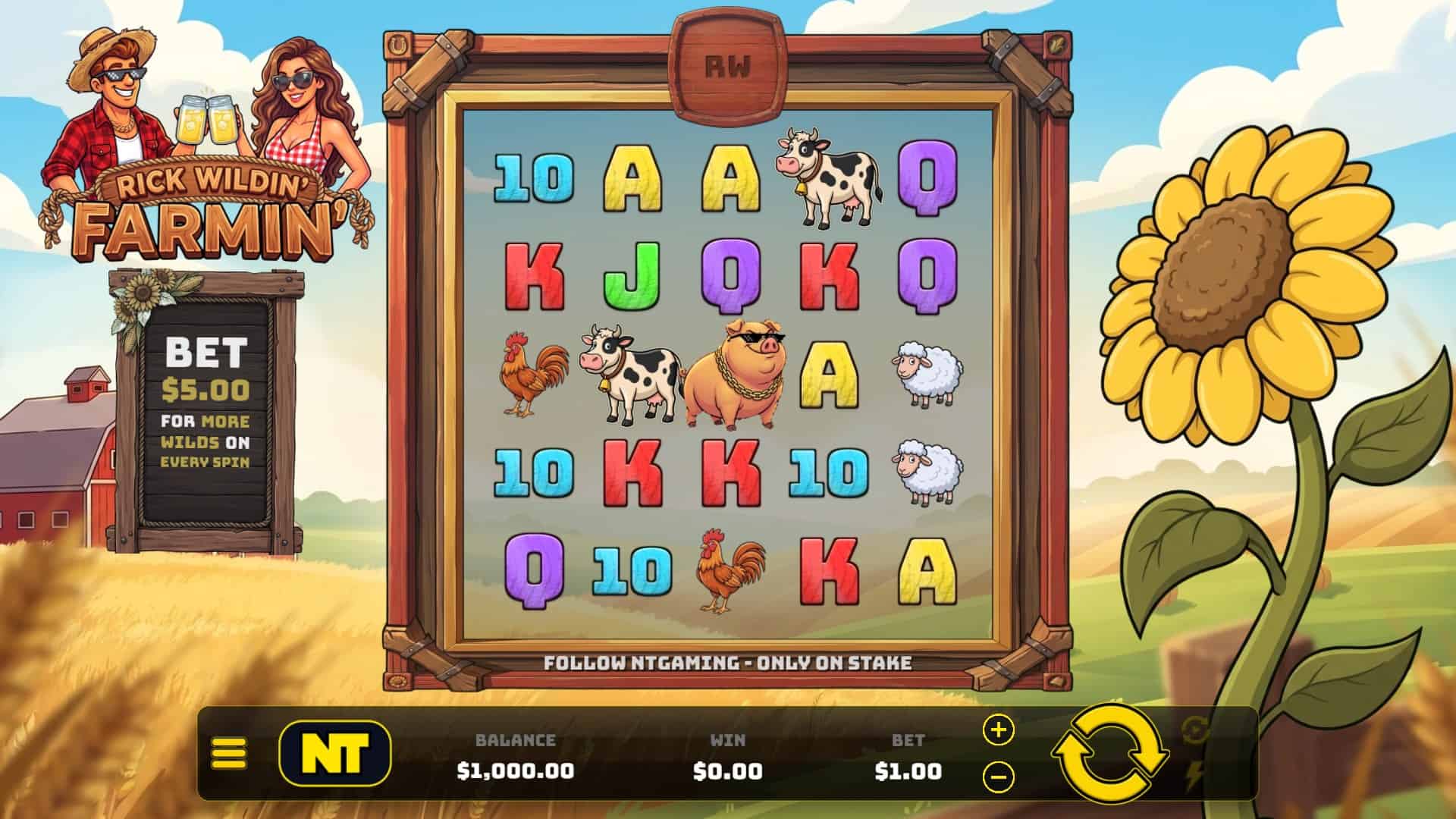 Rick Wildin: Farmin slot gameplay reels