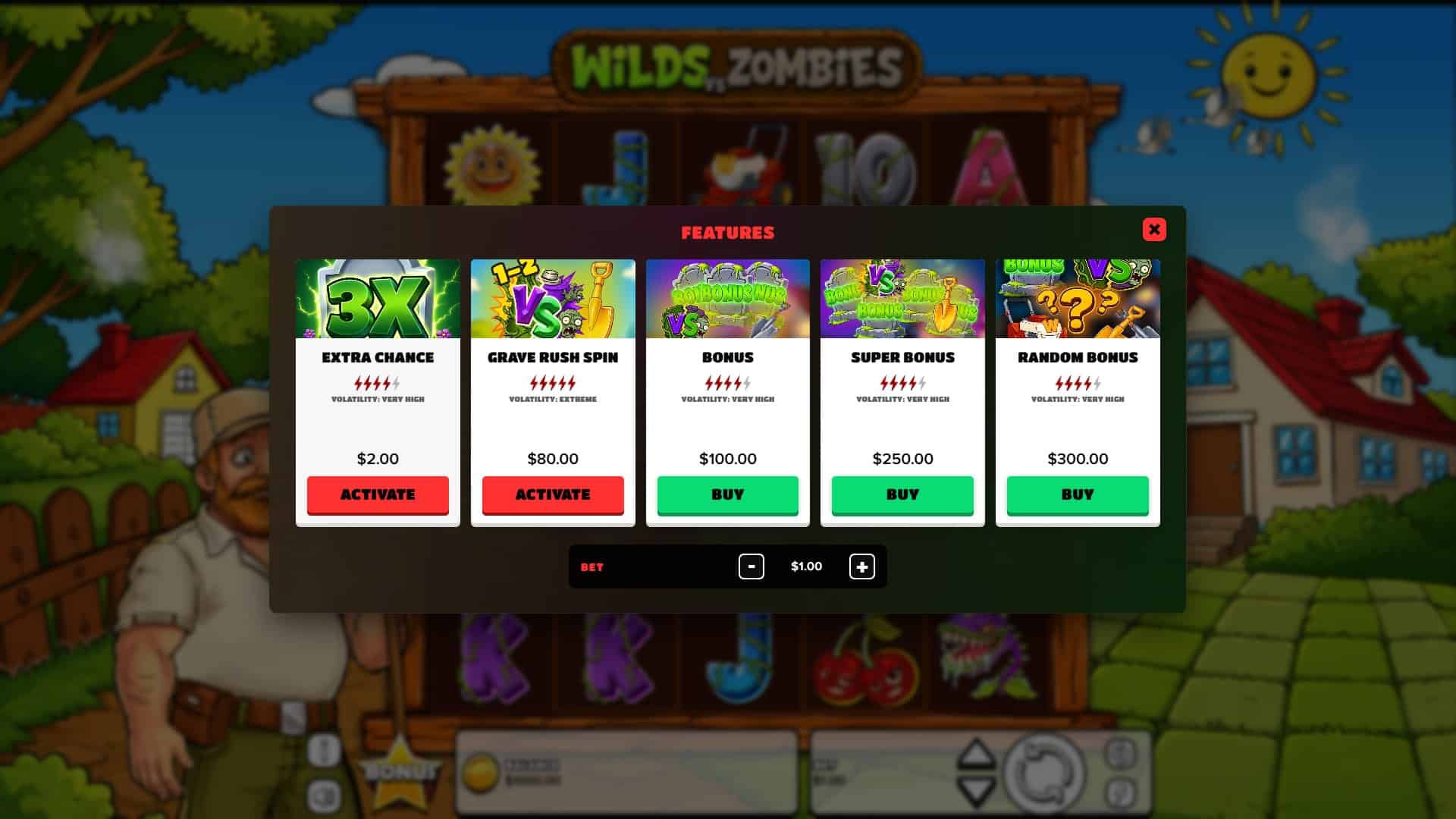 Wilds VS Zombies bonus buy menu