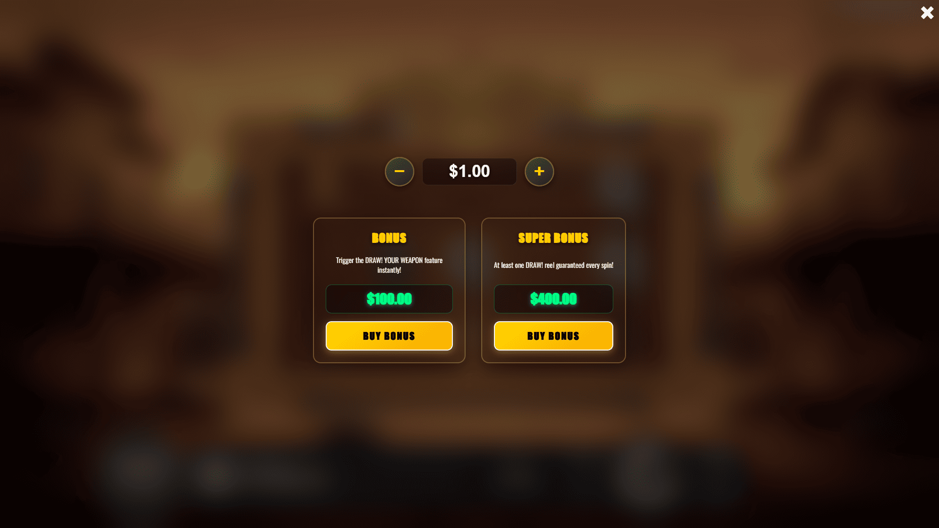 Gunslingers DRAW! bonus buy menu